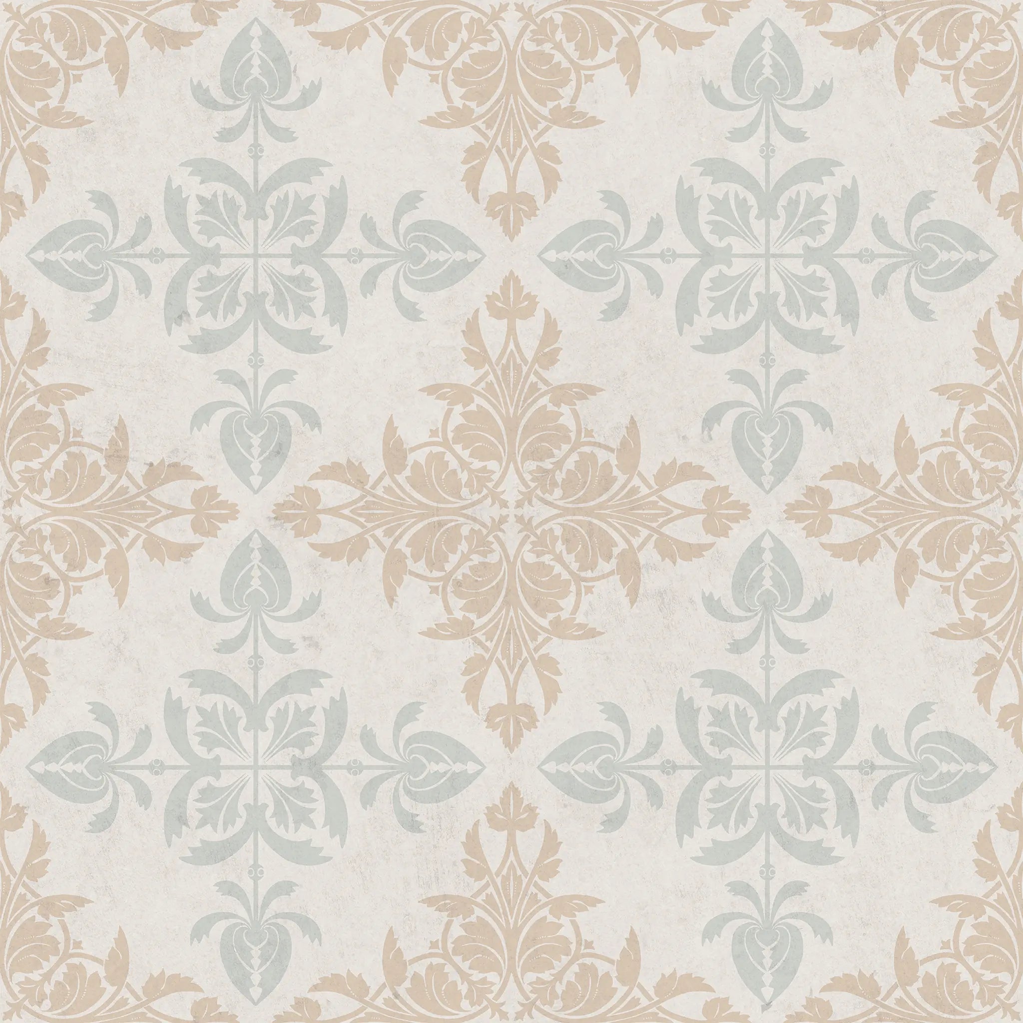 Decorative tile pattern with leaves and swirls on a light background