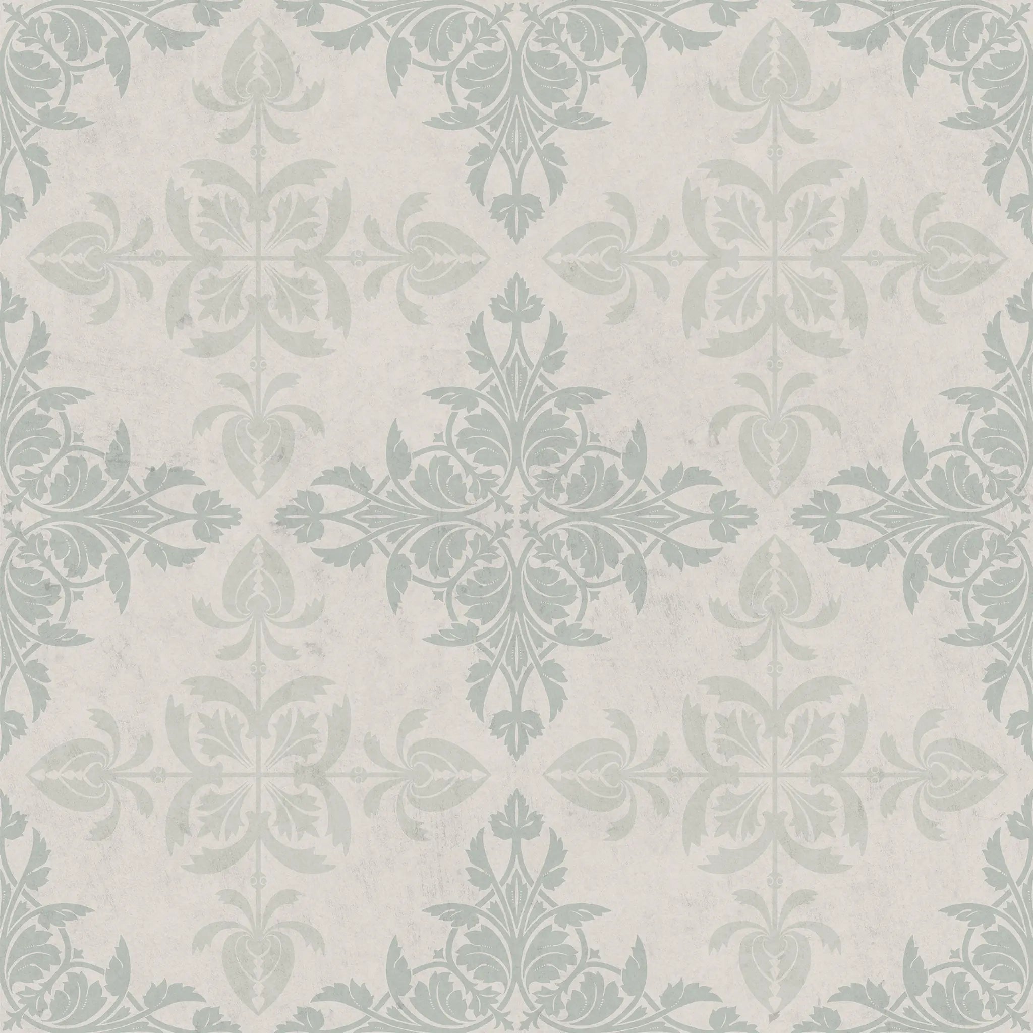 Decorative tile pattern with green leaves on a light gray background