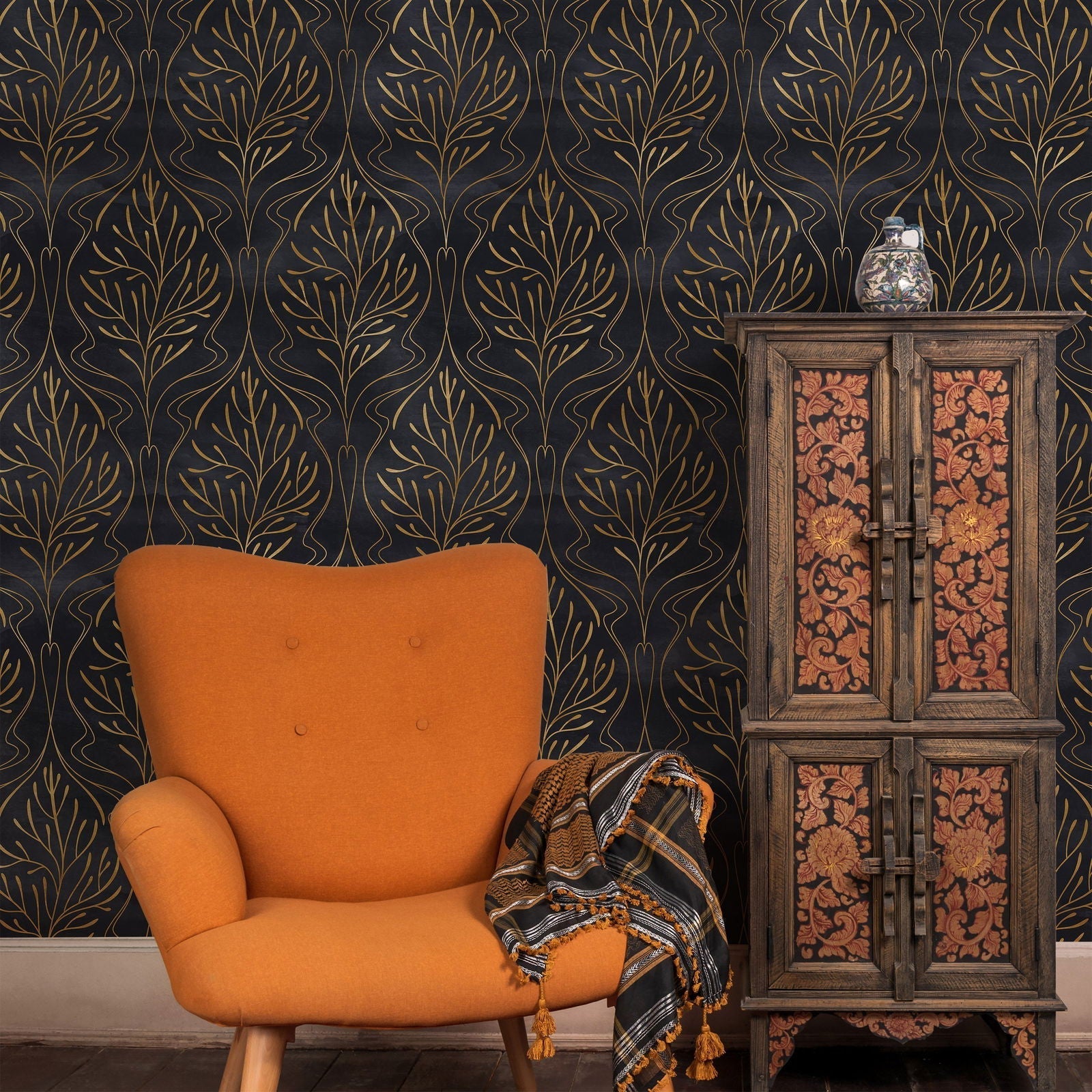 Elegant Foliage Peel and Stick Wallpaper, Removable Wallpaper, Traditional Wallpaper | DeccoPrint