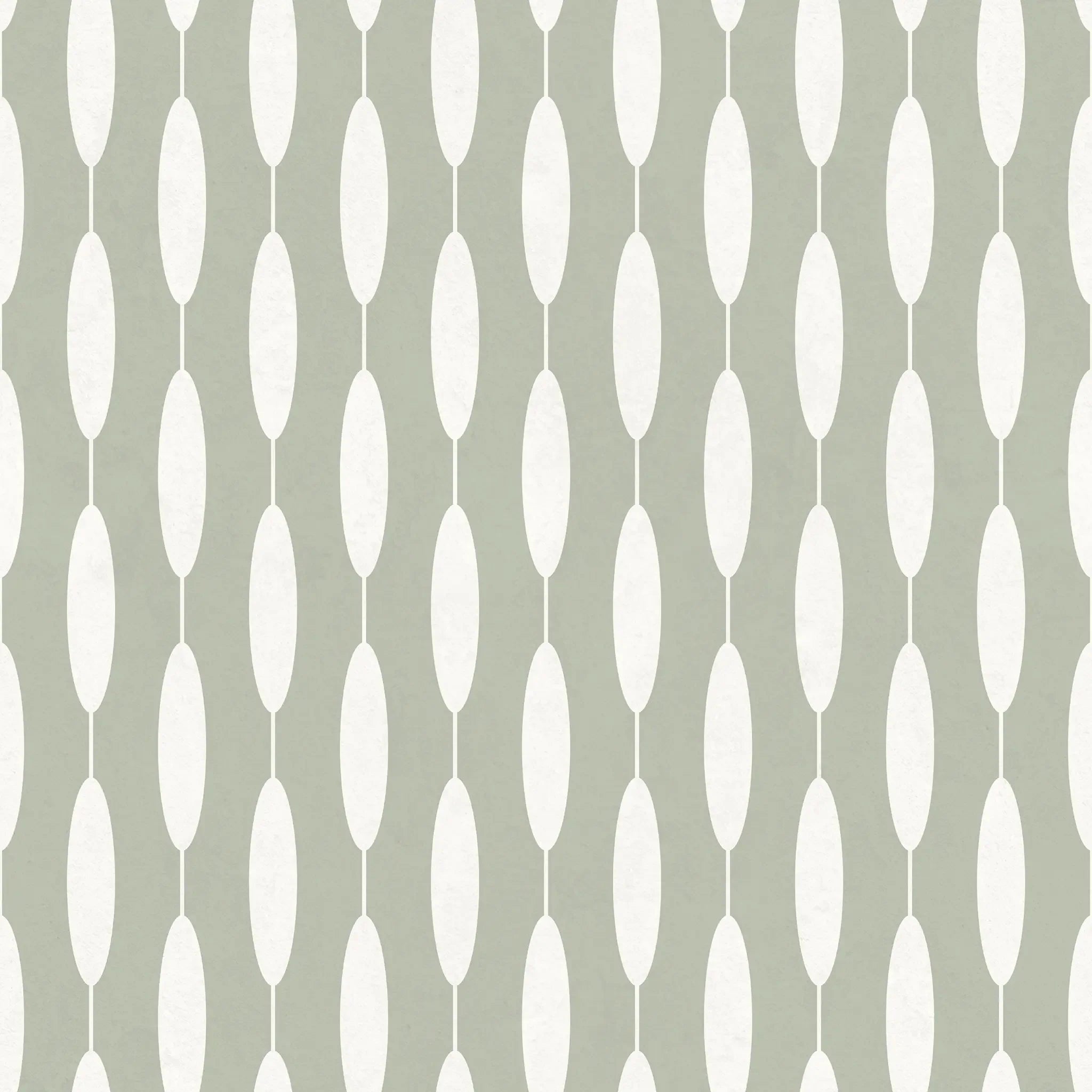 Pattern of white oval shapes on a sage green background