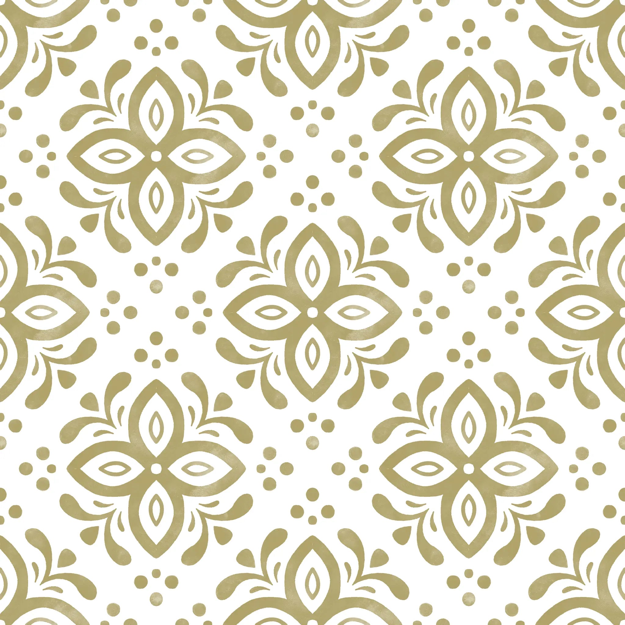 Gold floral pattern on a white background