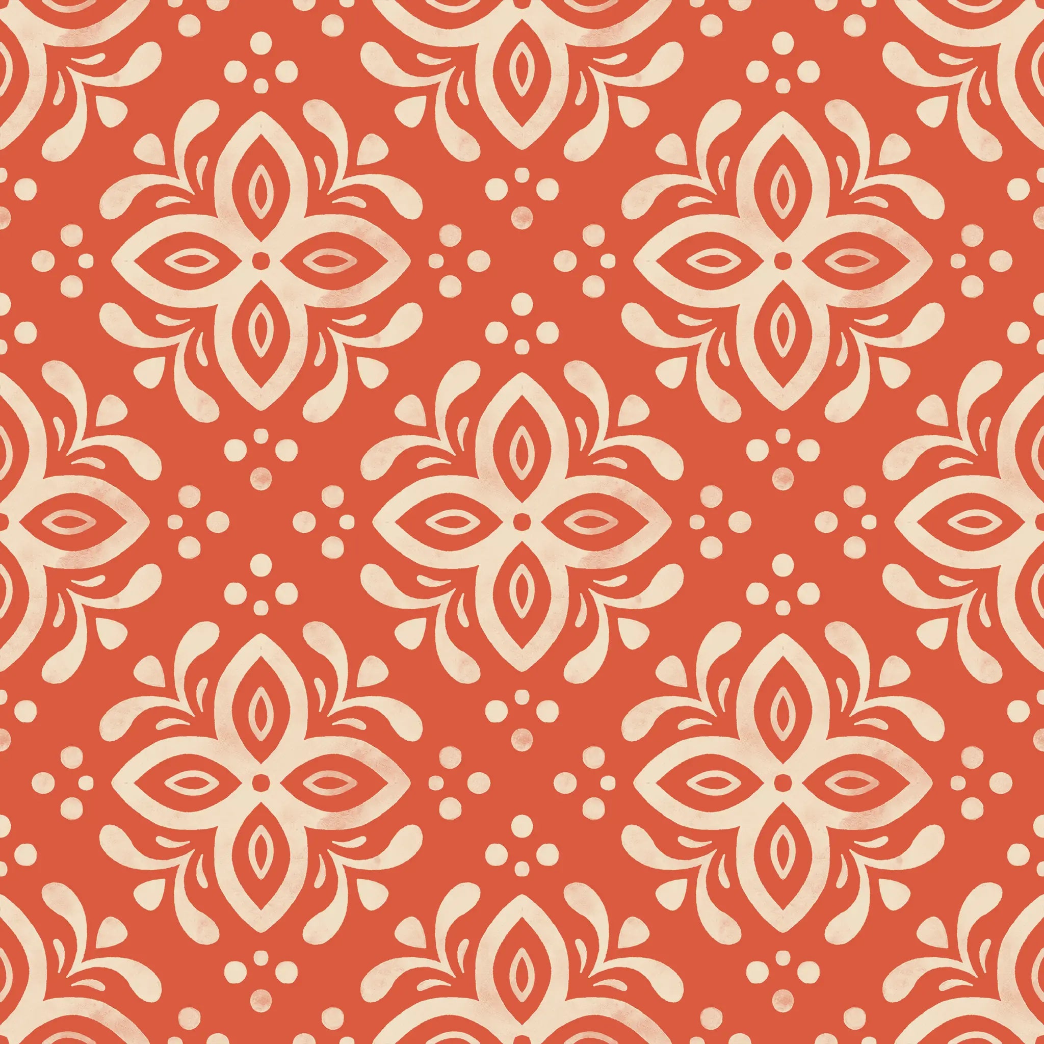Pattern of white flowers on a red background