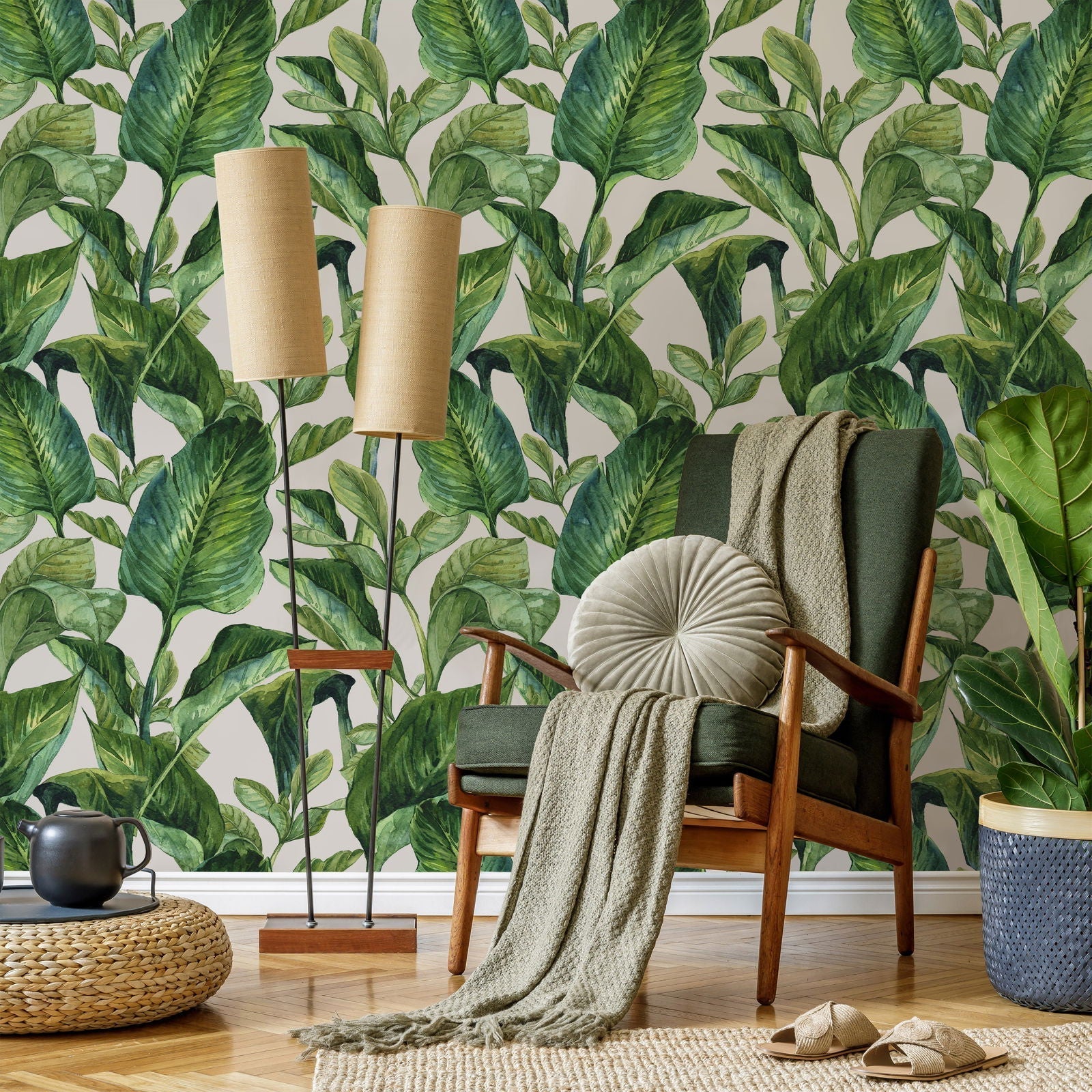 Exotic Greenery Peel and Stick Wallpaper, Removable Wallpaper, Traditional Wallpaper | DeccoPrint