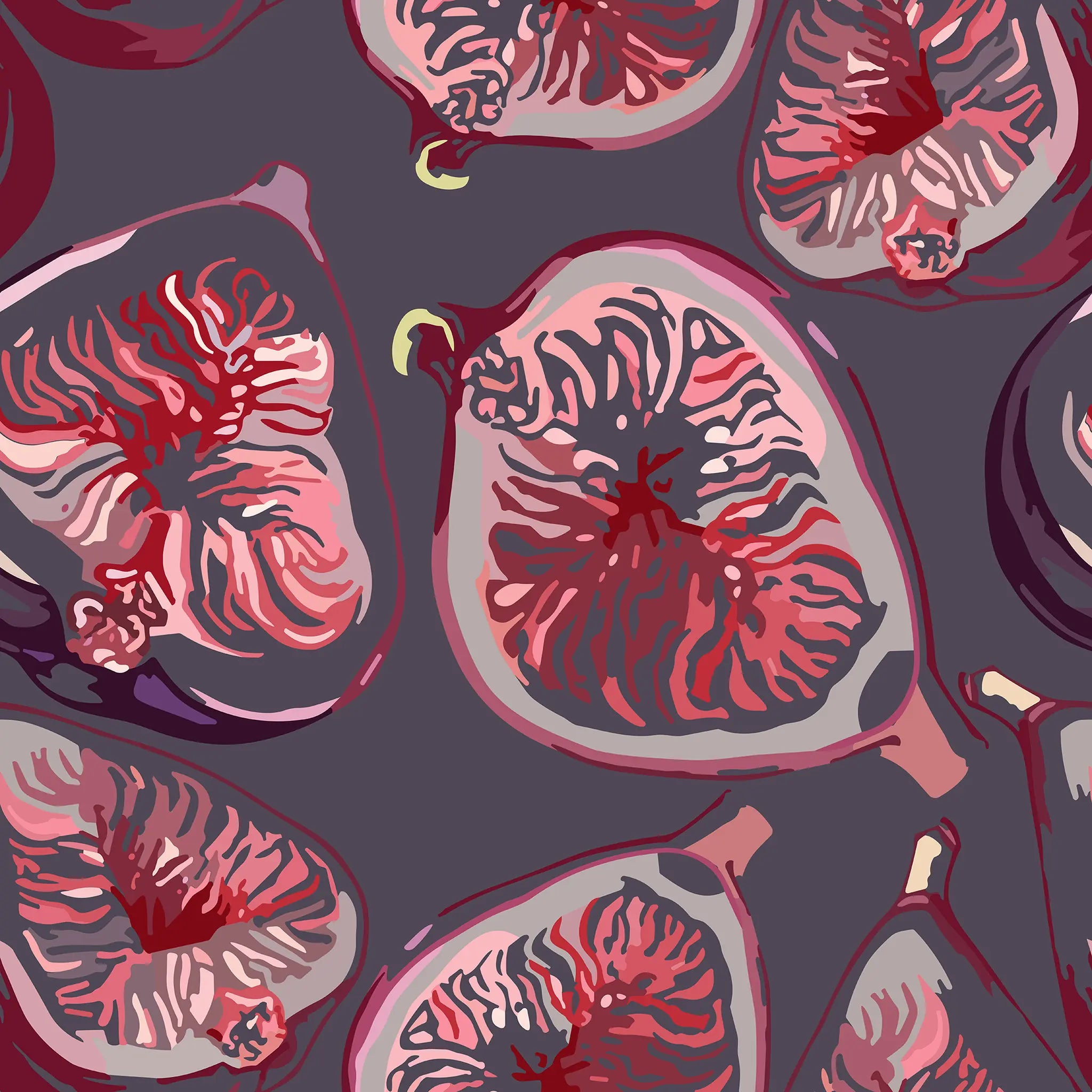 Pattern of sliced figs on a dark background