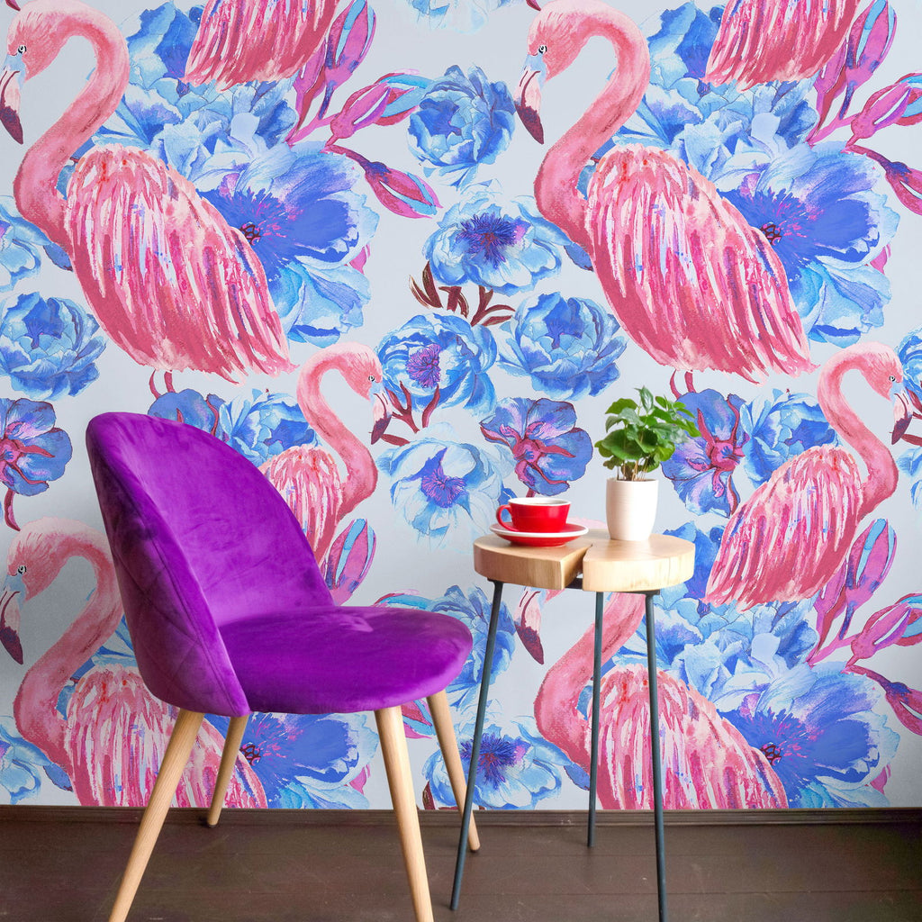 Flamingos with Peonies Wallpaper - DeccoPrint