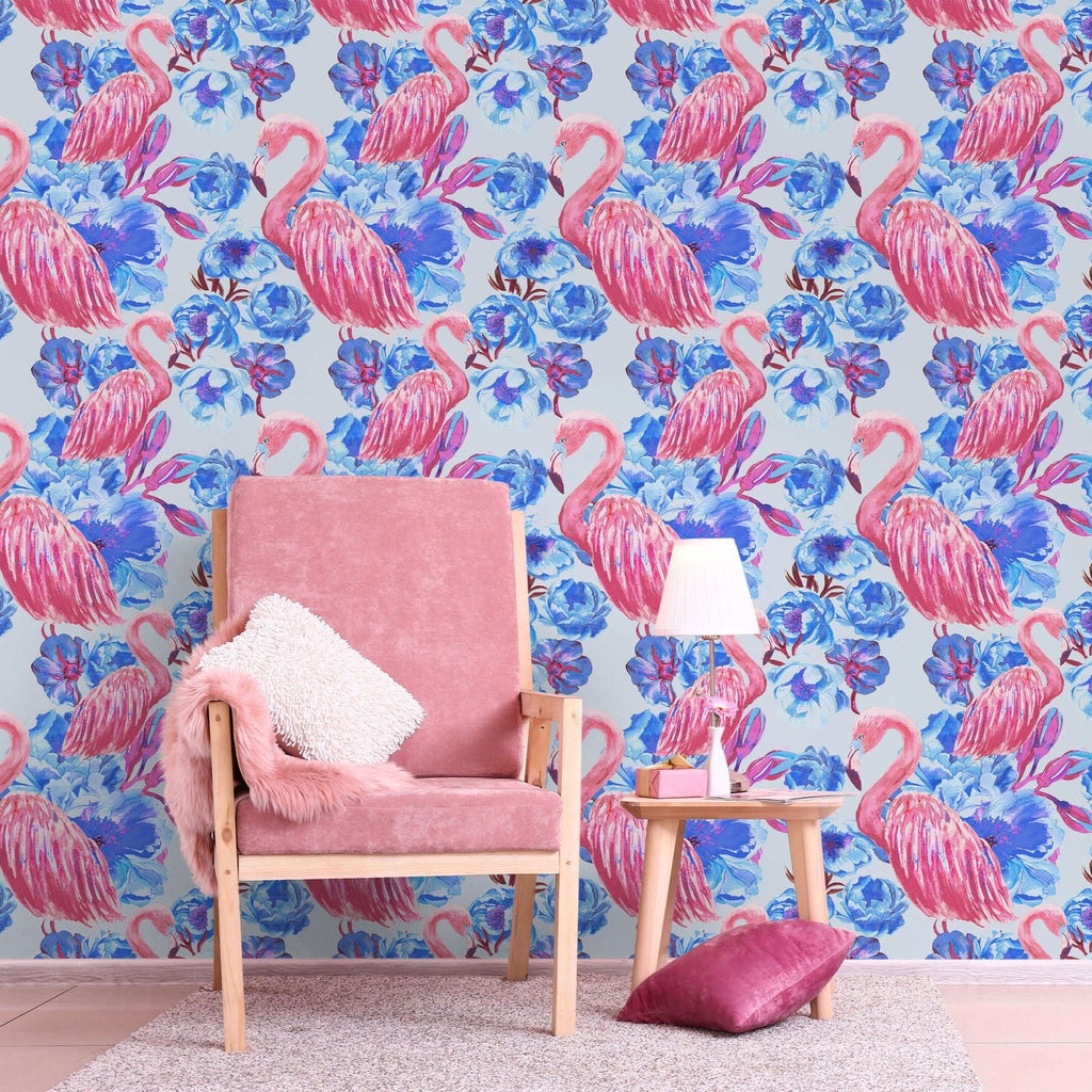 Flamingos with Peonies Wallpaper - DeccoPrint