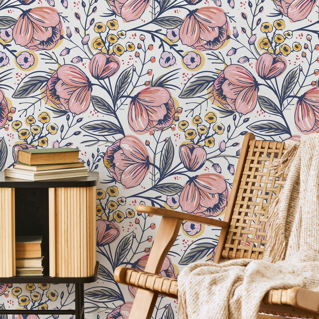 Floral Blooms Peel and Stick Wallpaper, Removable Wallpaper, Traditional Wallpaper | DeccoPrint