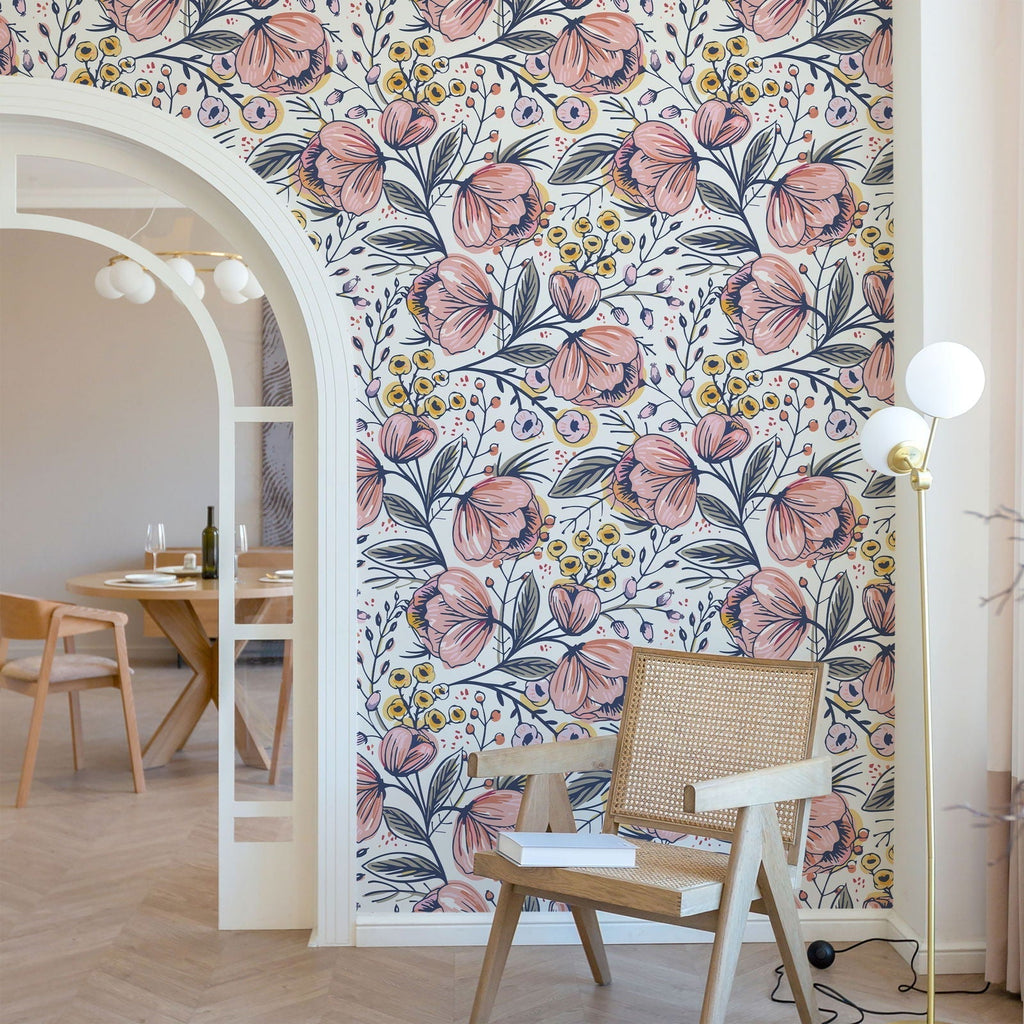 Floral Blooms Peel and Stick Wallpaper, Removable Wallpaper, Traditional Wallpaper | DeccoPrint