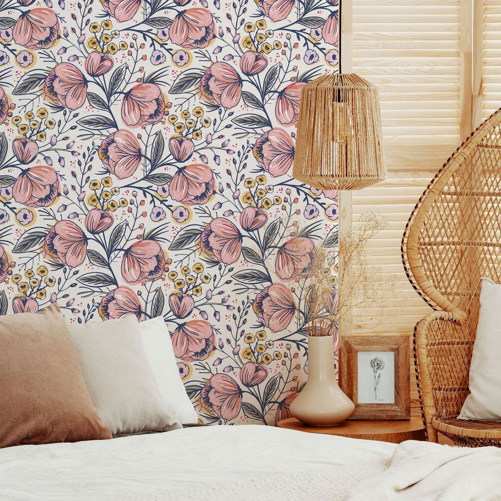 Floral Blooms Peel and Stick Wallpaper, Removable Wallpaper, Traditional Wallpaper | DeccoPrint