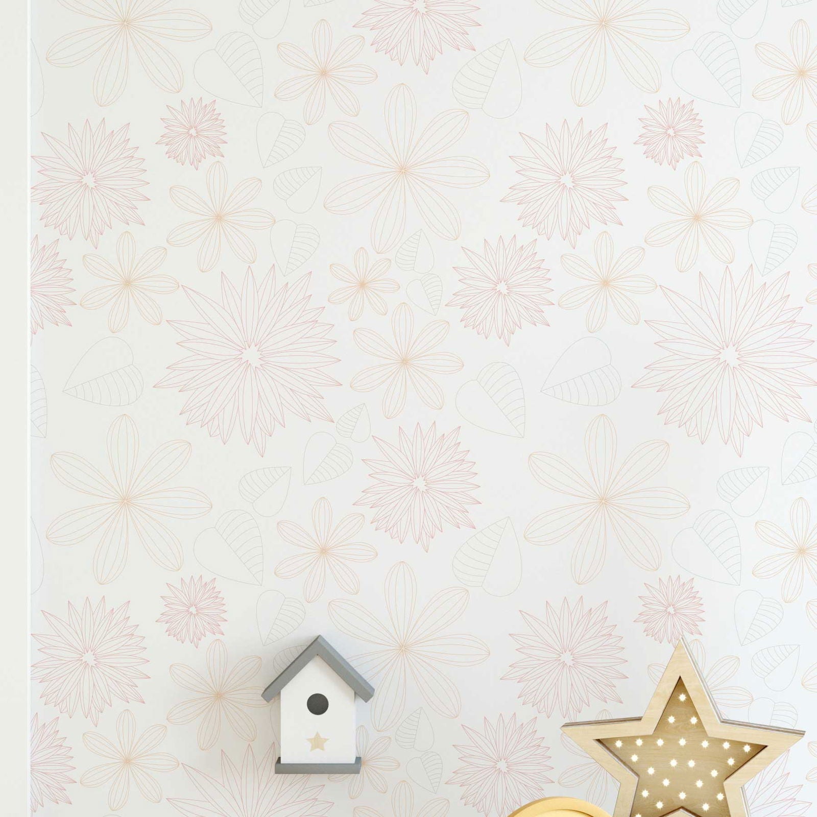 Flower Sketch Peel and Stick Wallpaper, Removable Wallpaper, Traditional Wallpaper | DeccoPrint