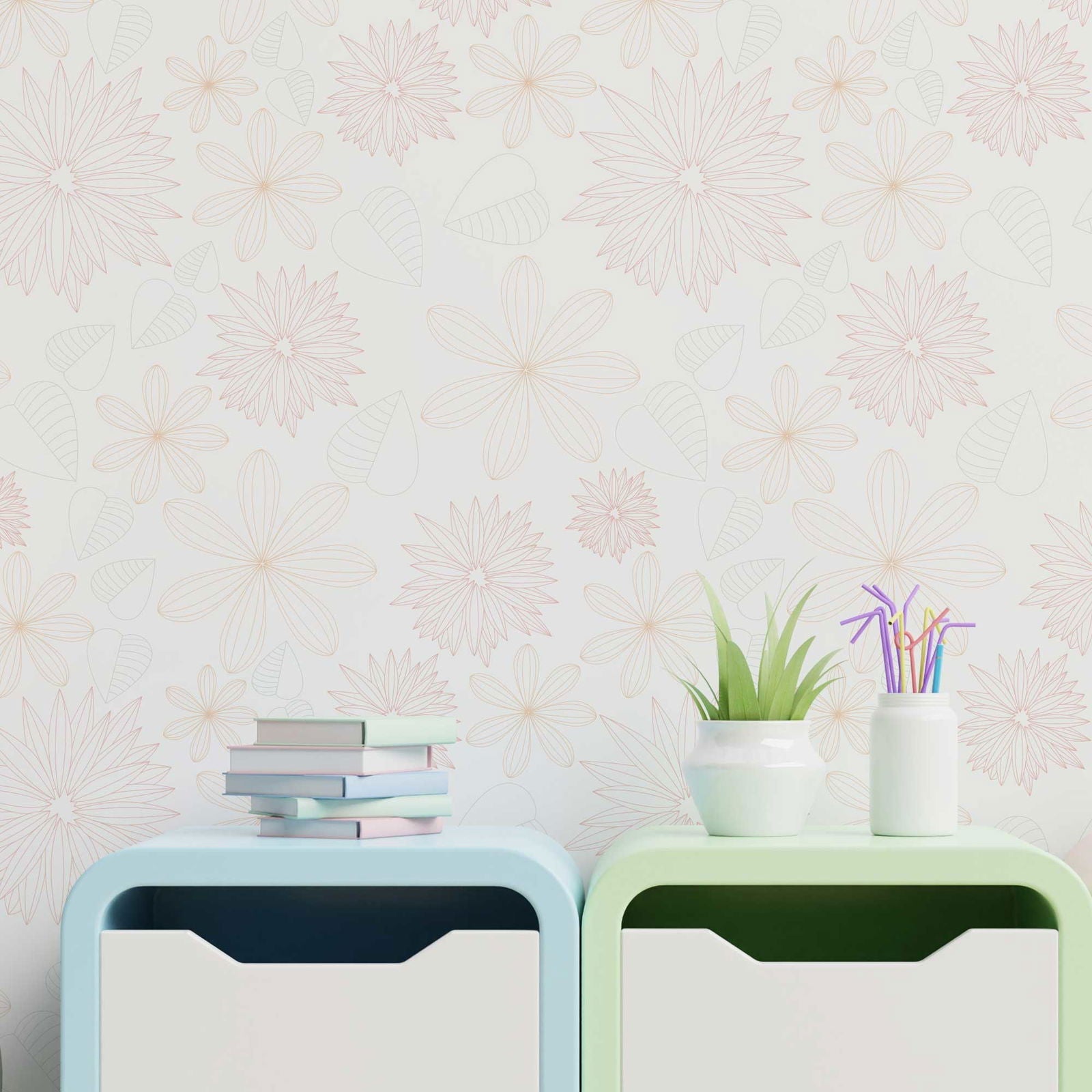 Flower Sketch Peel and Stick Wallpaper, Removable Wallpaper, Traditional Wallpaper | DeccoPrint