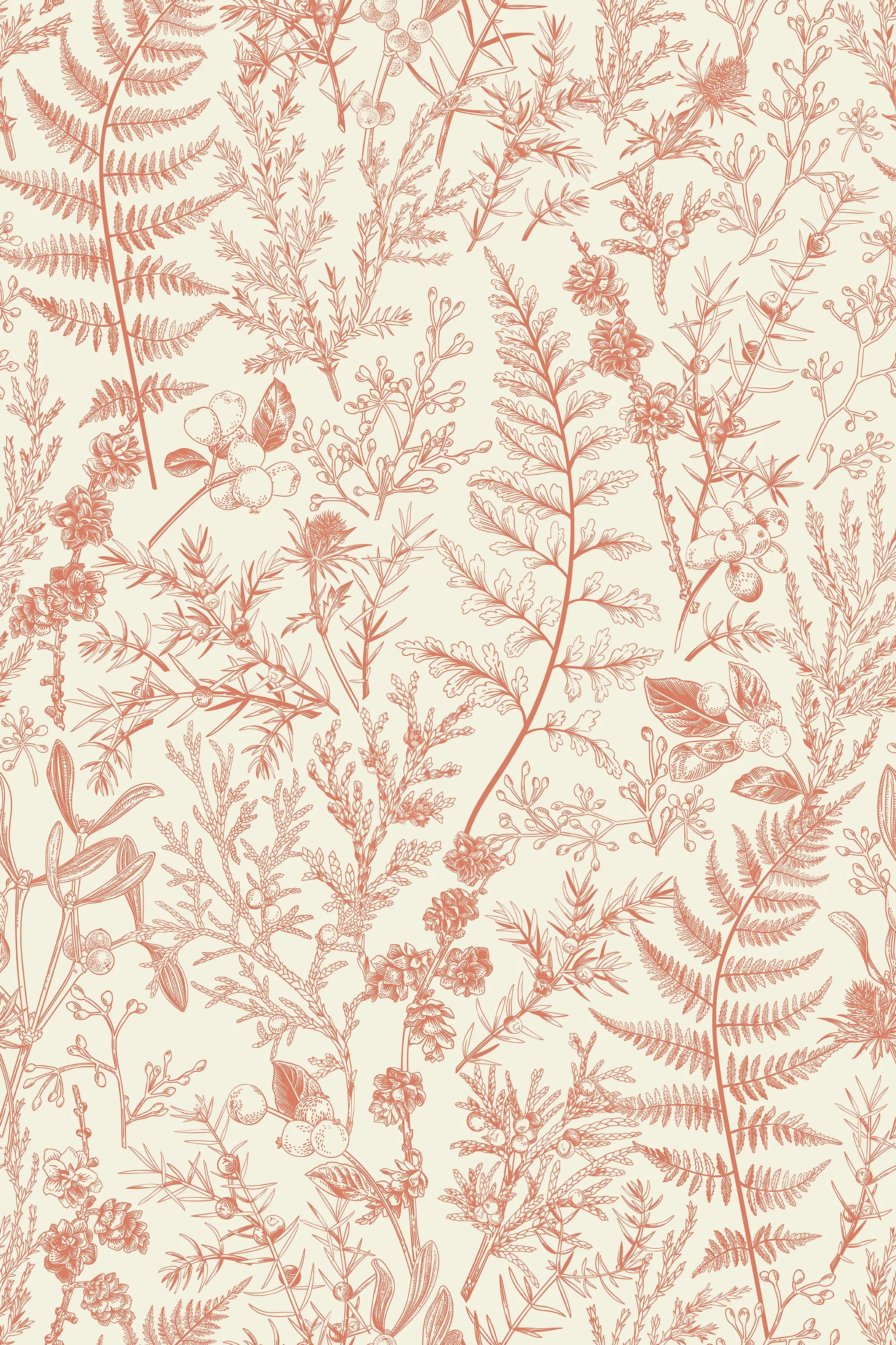 Pattern of red floral and leaf designs on a beige background