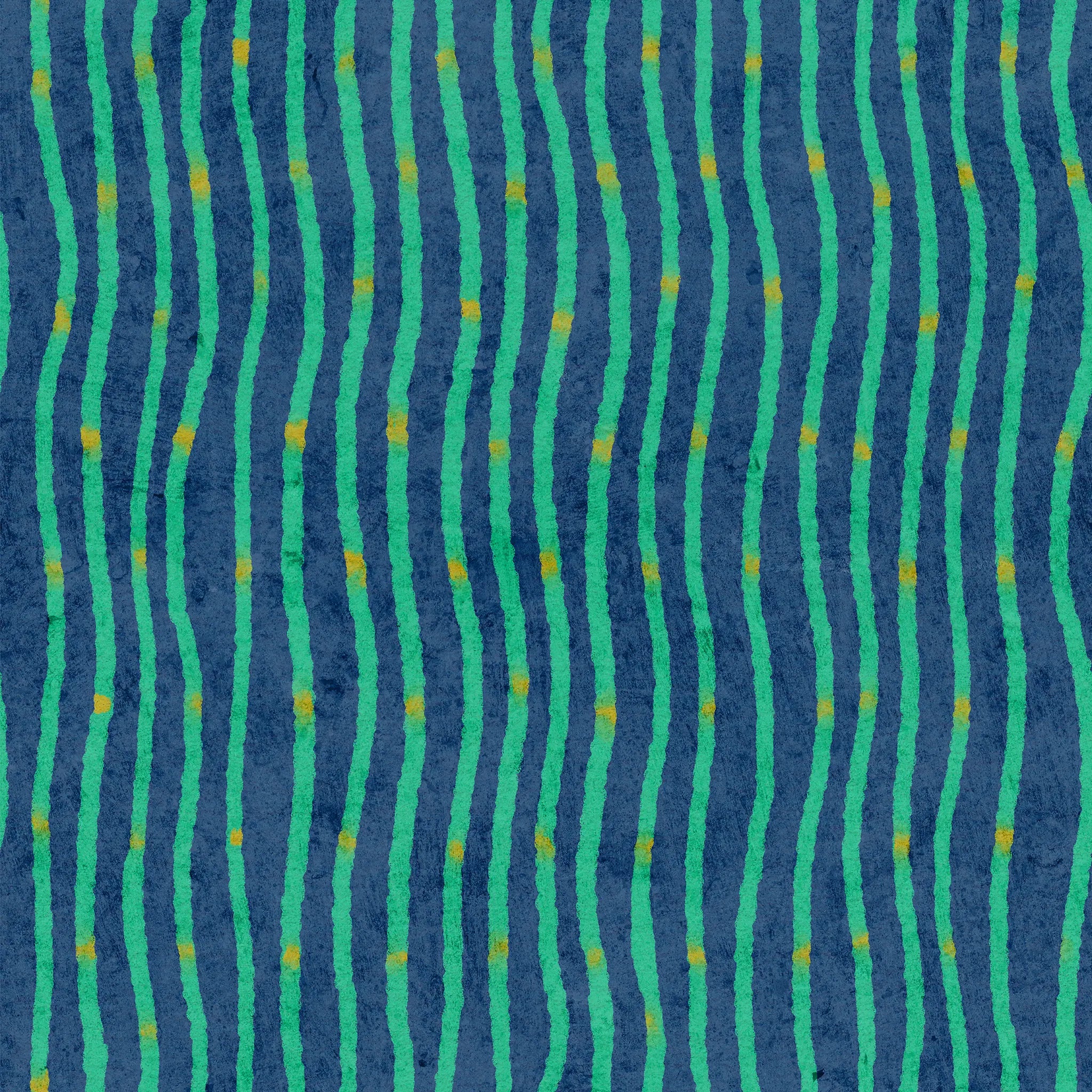 Patterned fabric with blue and green wavy lines