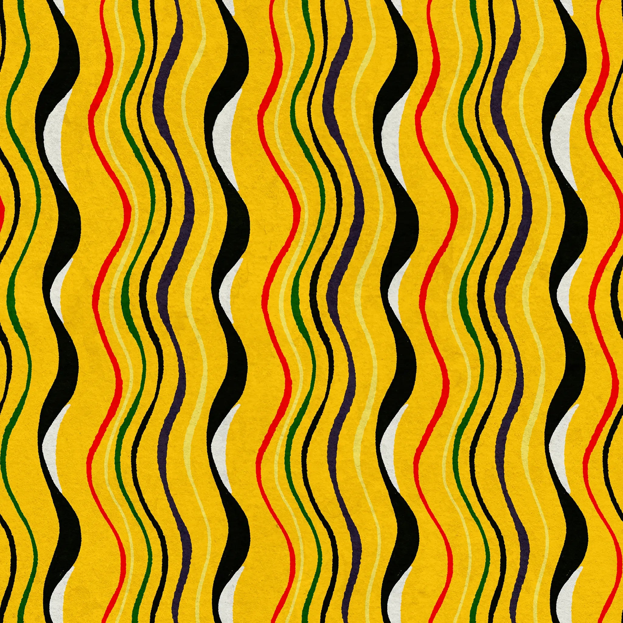Wavy pattern with multicolor lines on a yellow background