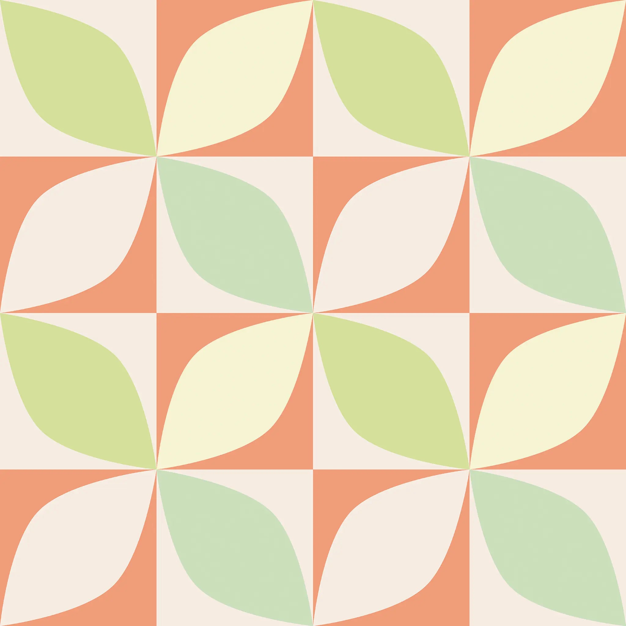 Pattern of green and white leaves on a pink and beige checkered background