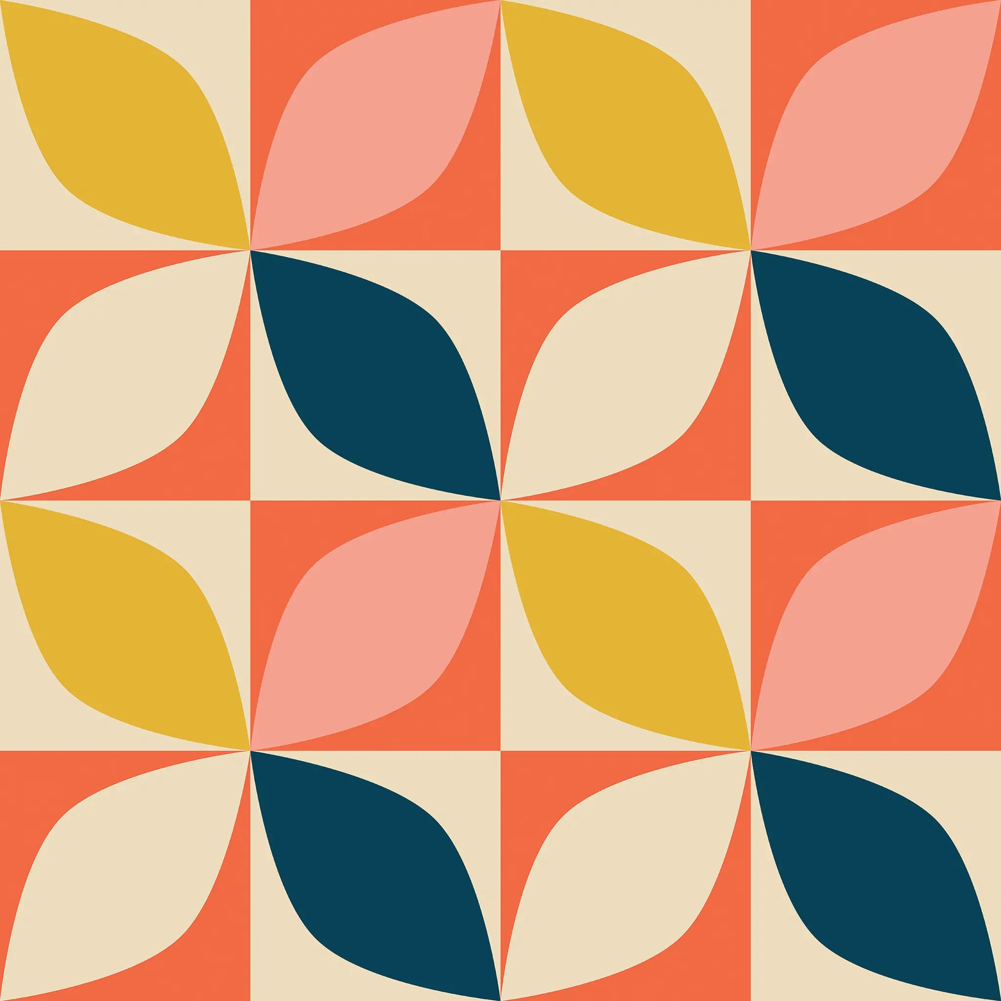 Colorful geometric pattern with leaf shapes on a beige background