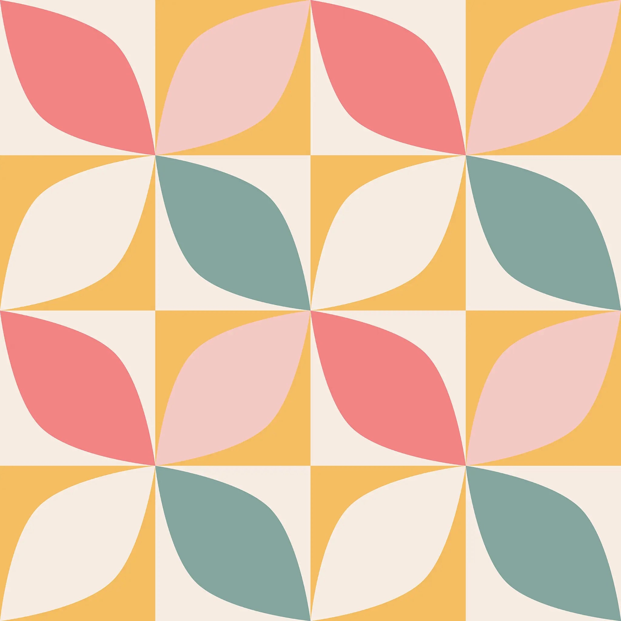 Pattern of colorful leaves on a yellow and white checkered background