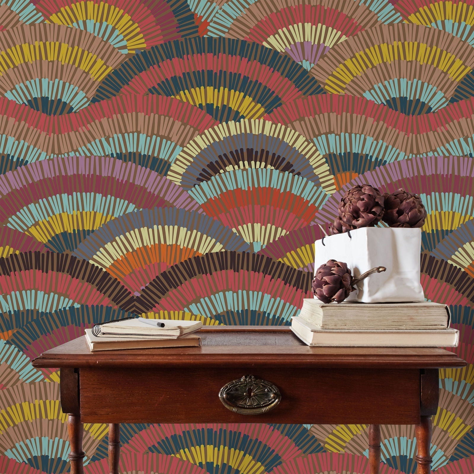 Geometric Embroidery Peel and Stick Wallpaper, Removable Wallpaper, Traditional Wallpaper - Multi | DeccoPrint