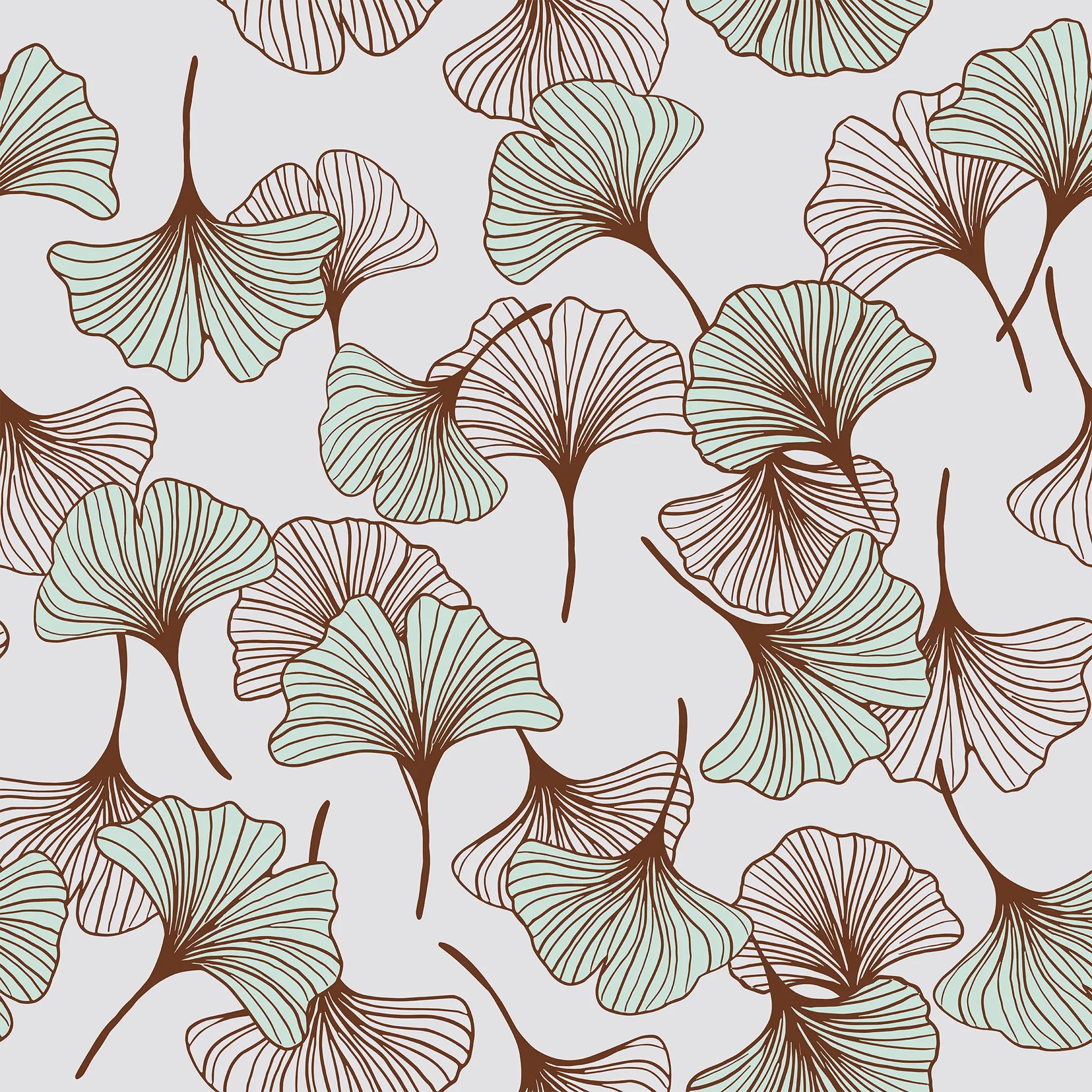 Pattern of green and brown leaves on a light background