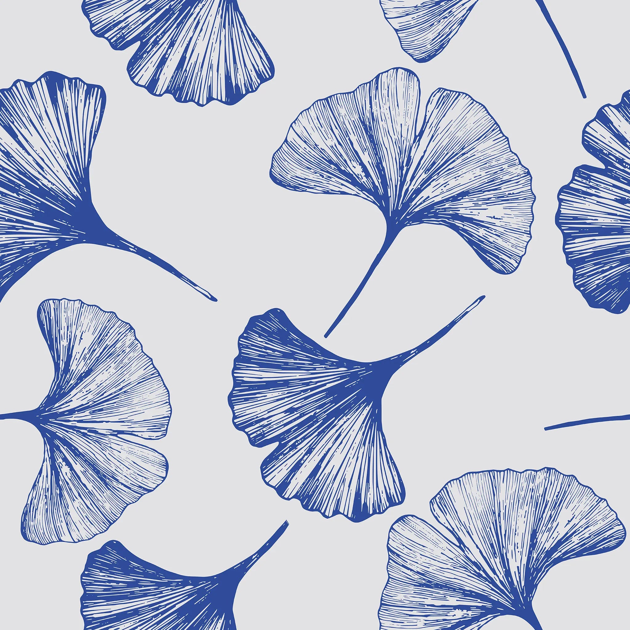 Pattern of blue ginkgo leaves on a light gray background