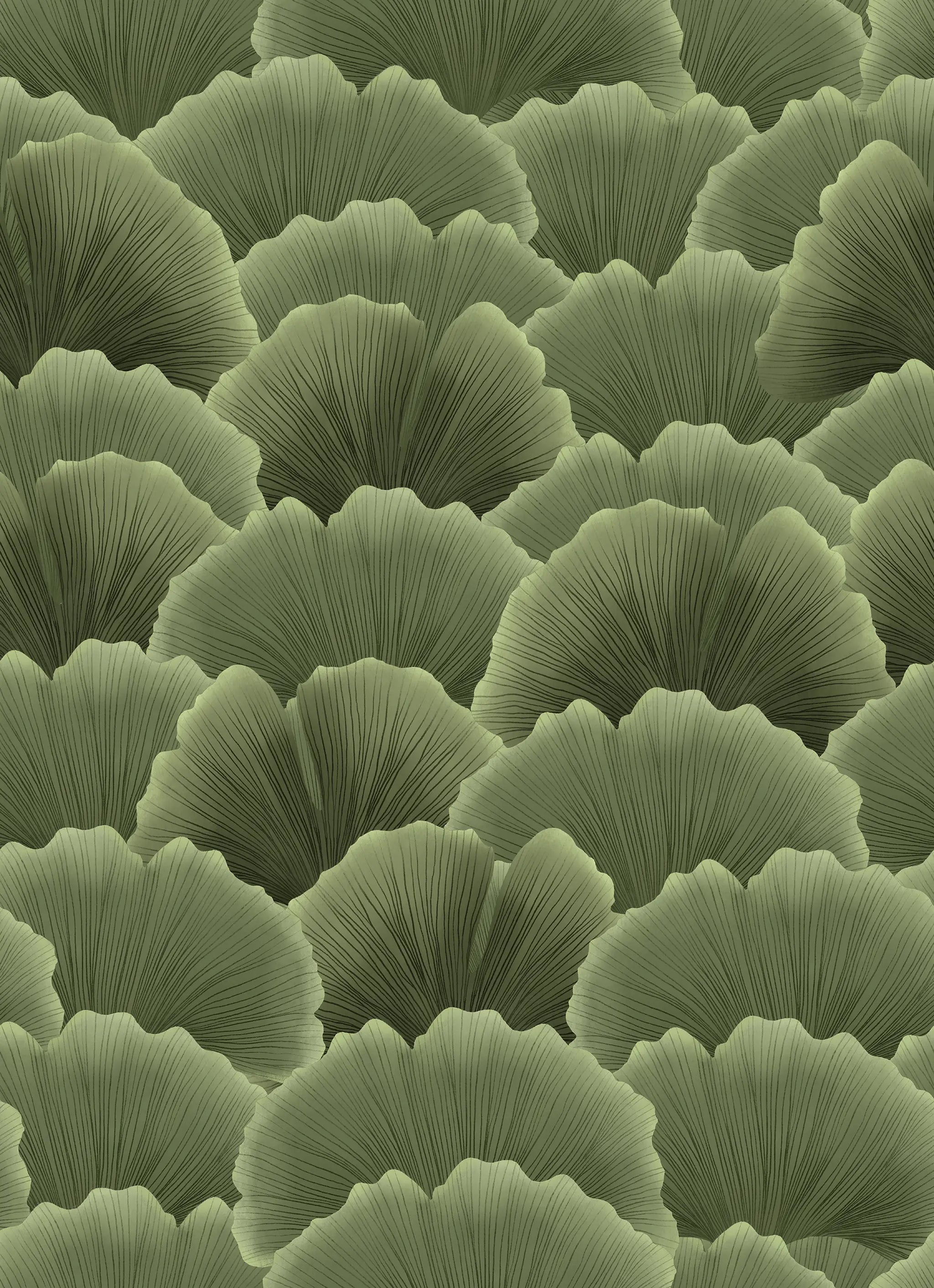 Pattern of green fan-shaped leaves on a matching background