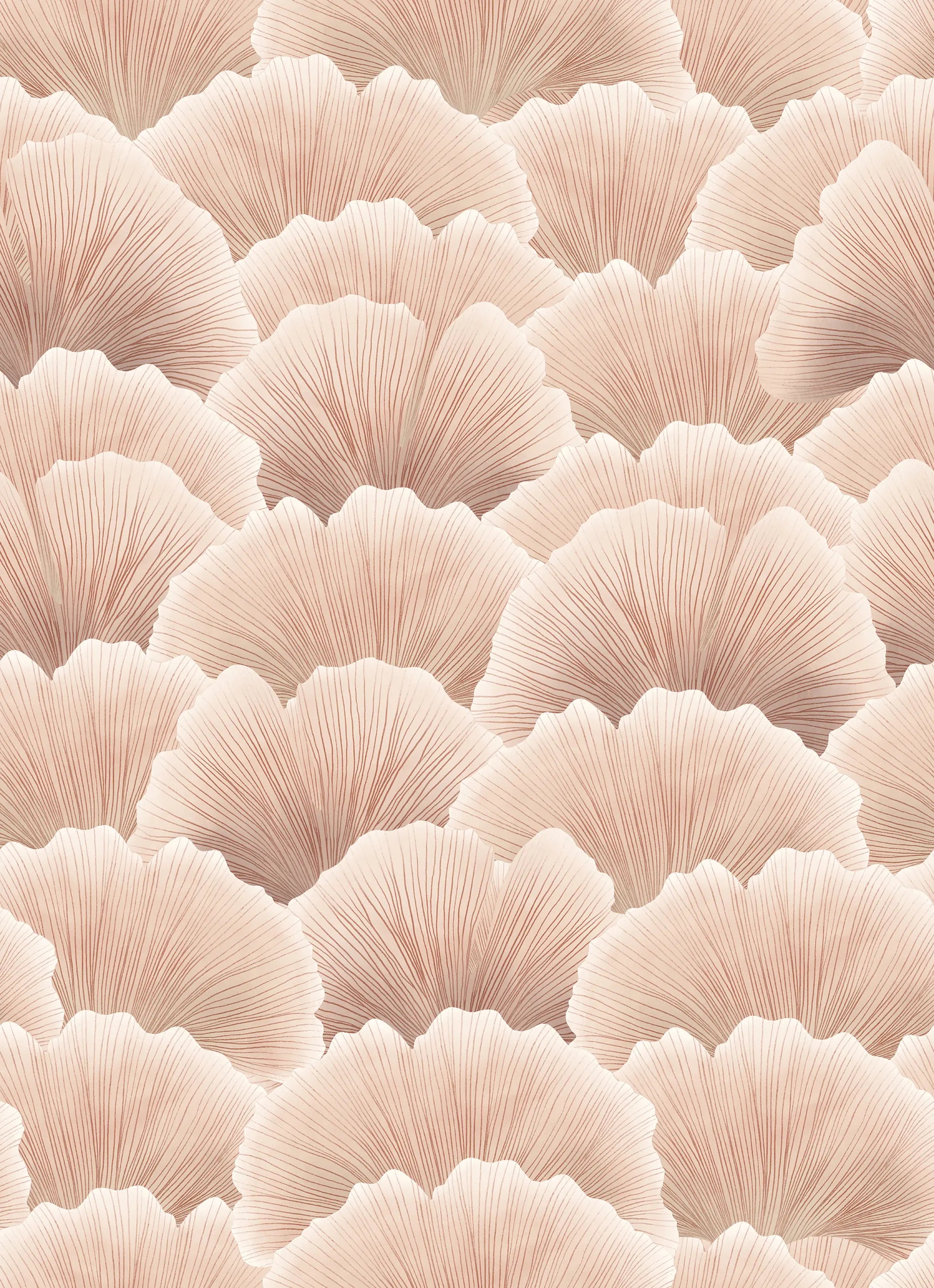 Pattern of pinkish-beige fan-shaped leaves on a matching background