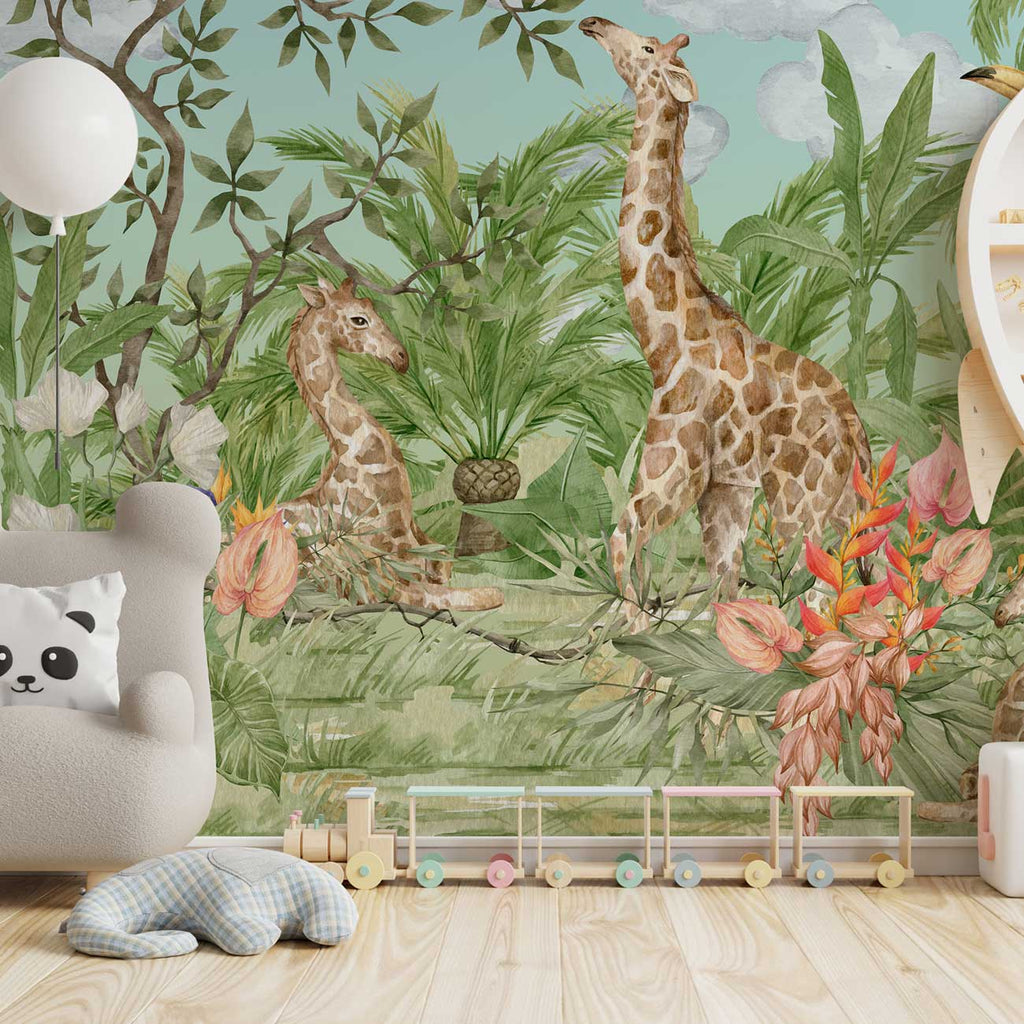 Giraffe Kingdom Peel and Stick Wallpaper, Removable Wallpaper, Traditional Wallpaper | DeccoPrint
