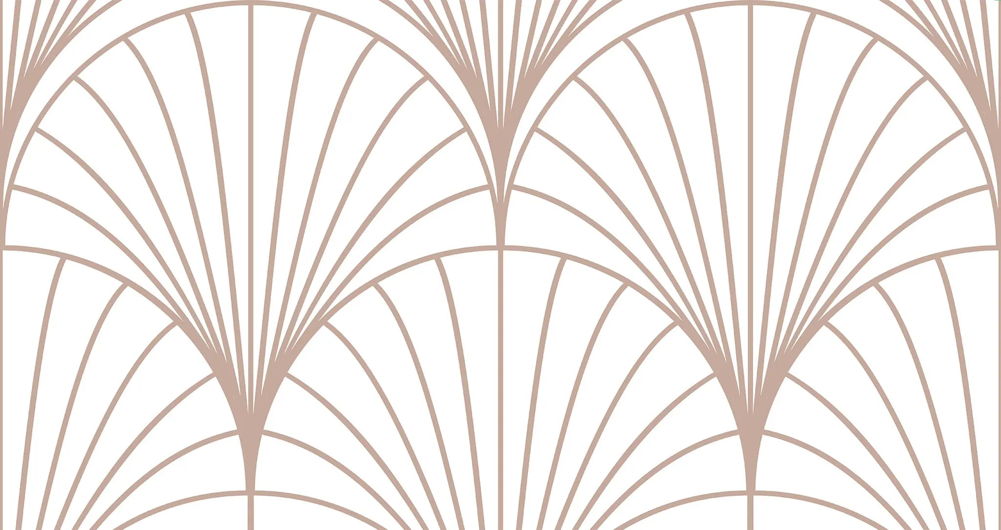 Decorative pattern with fan shapes in rose gold on a white background