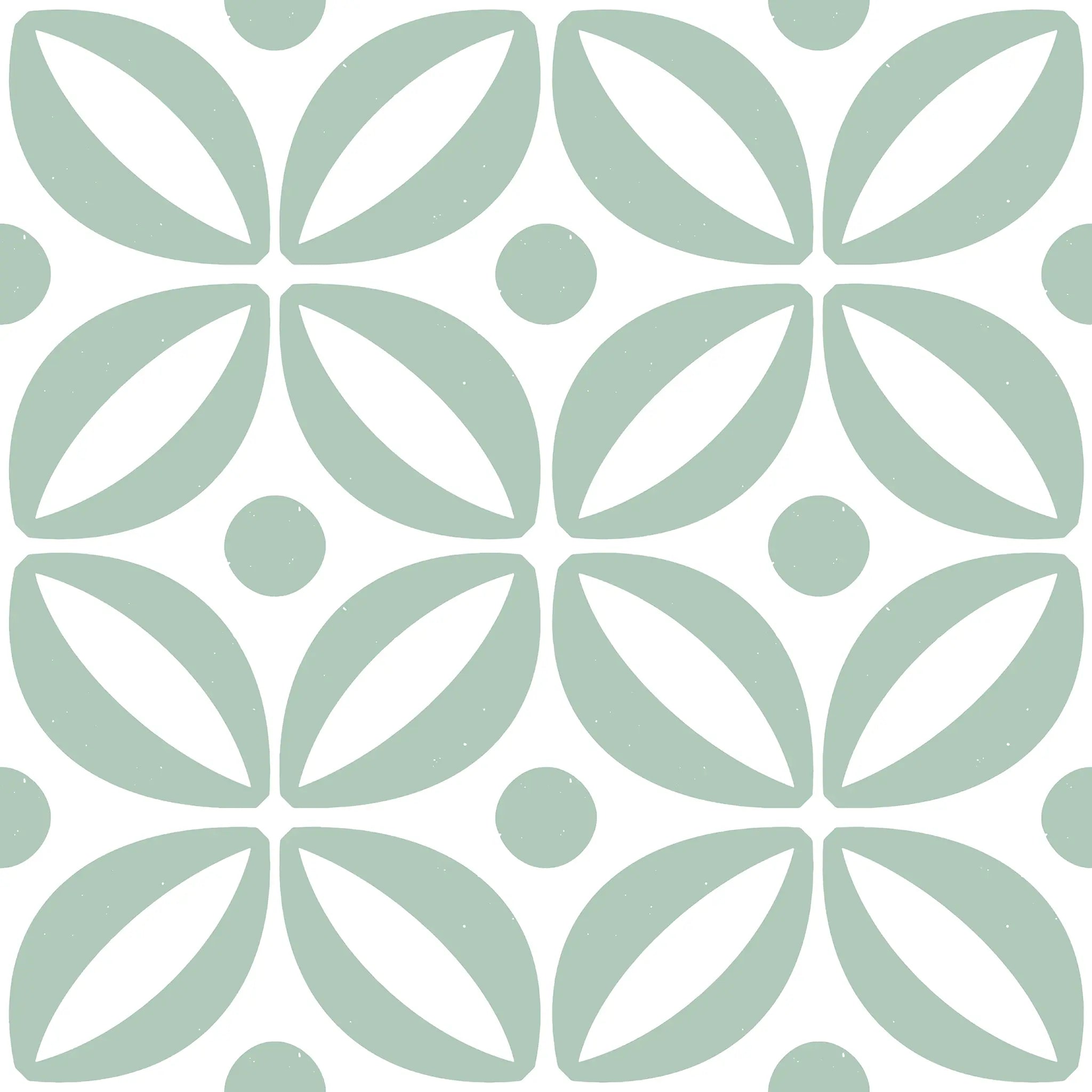 Pattern of light green leaf-like shapes on a white background