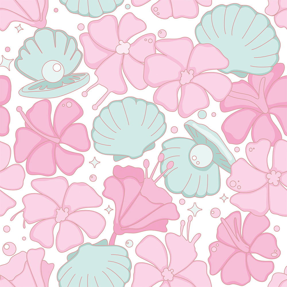 Hibiscus and Pearls Wallpaper - DeccoPrint