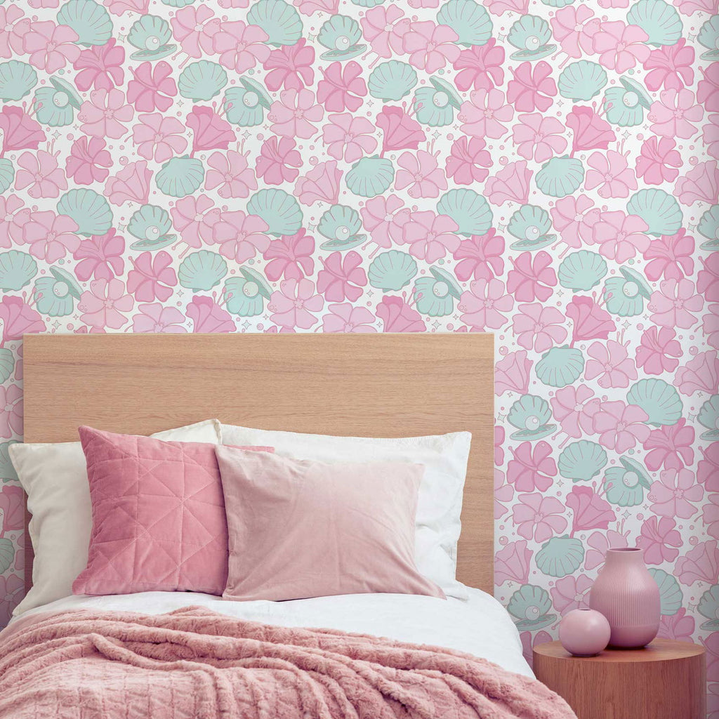 Hibiscus and Pearls Wallpaper - DeccoPrint