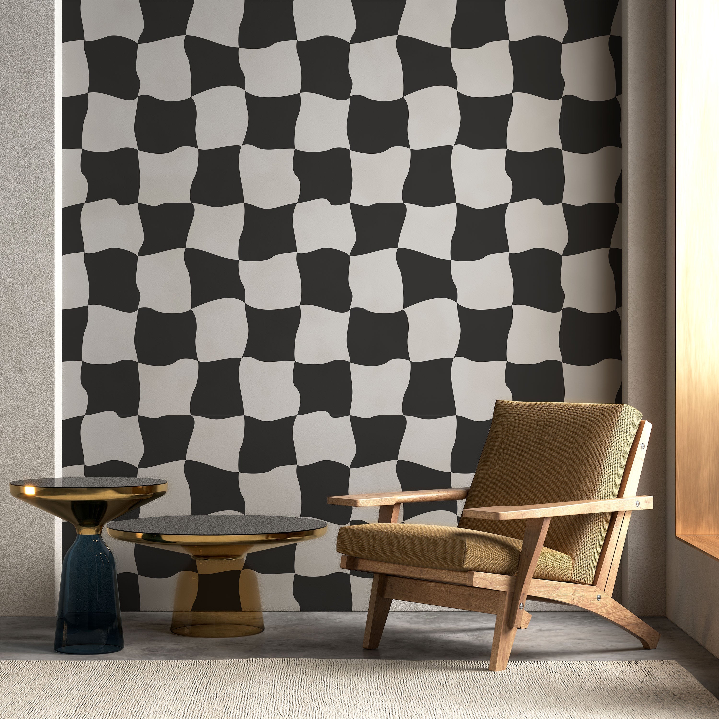 Wavy Squares Peel and Stick Wallpaper, Removable Wallpaper, Traditional Wallpaper - Black | DeccoPrint