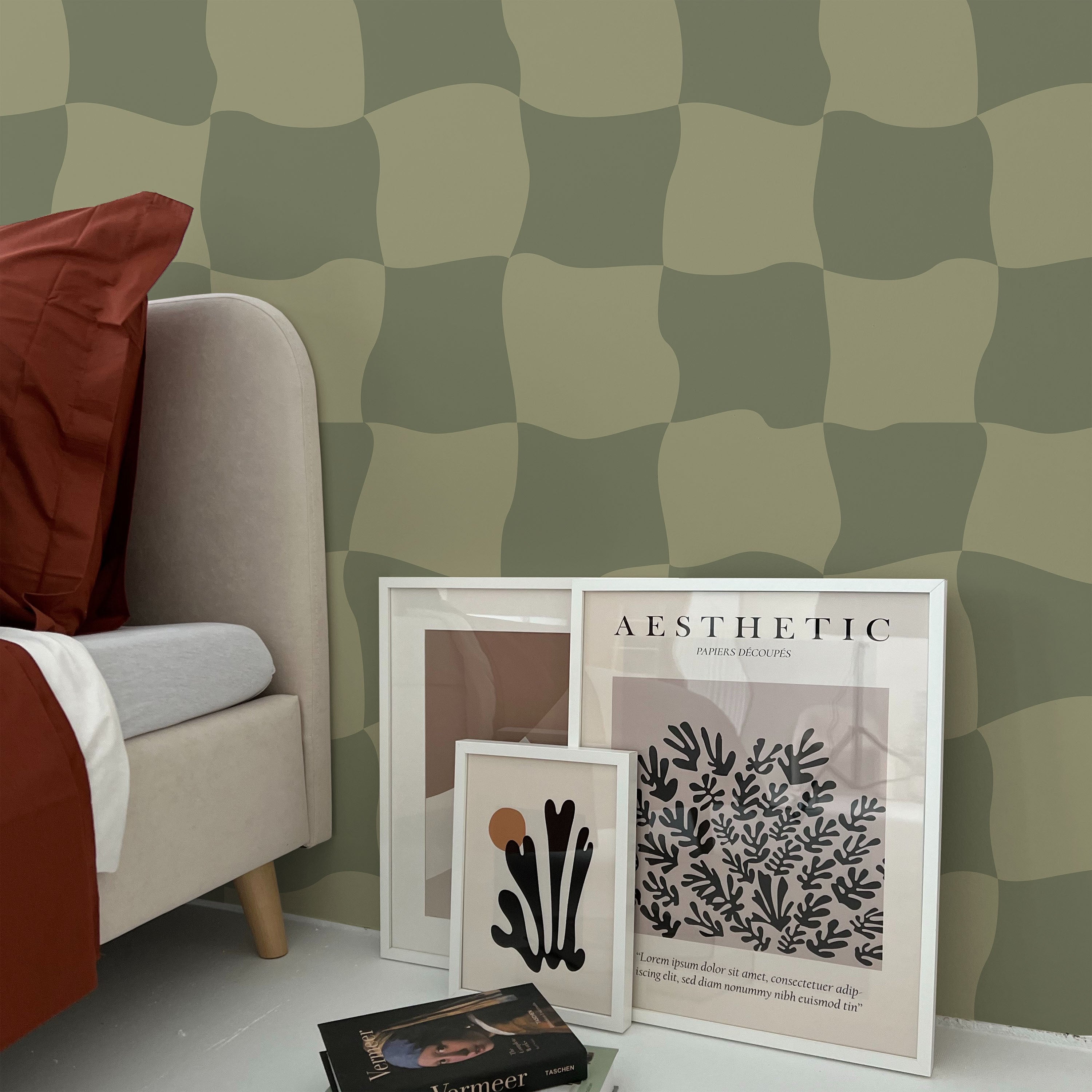 Wavy Squares Peel and Stick Wallpaper, Removable Wallpaper, Traditional Wallpaper - Green | DeccoPrint