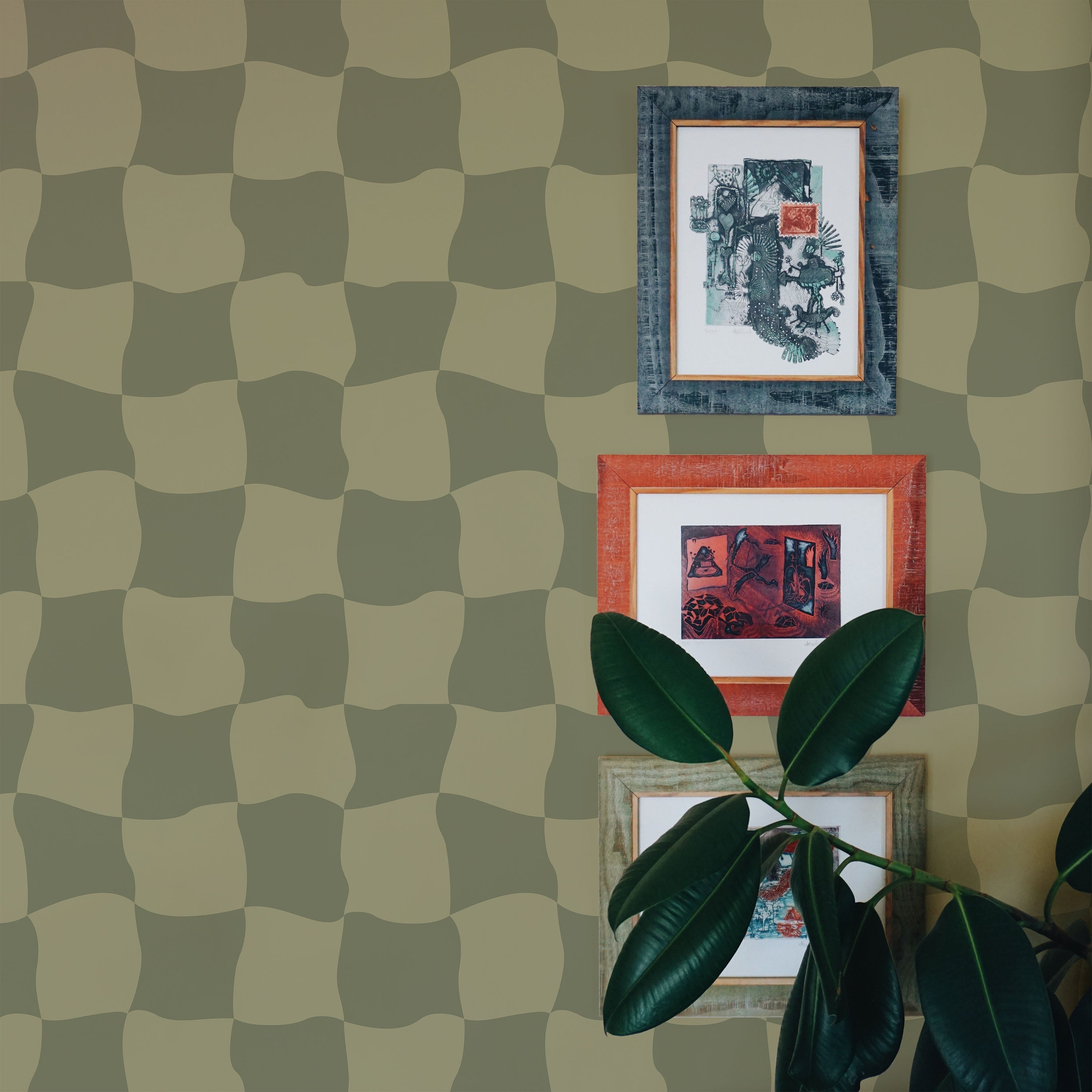 Wavy Squares Peel and Stick Wallpaper, Removable Wallpaper, Traditional Wallpaper - Green | DeccoPrint