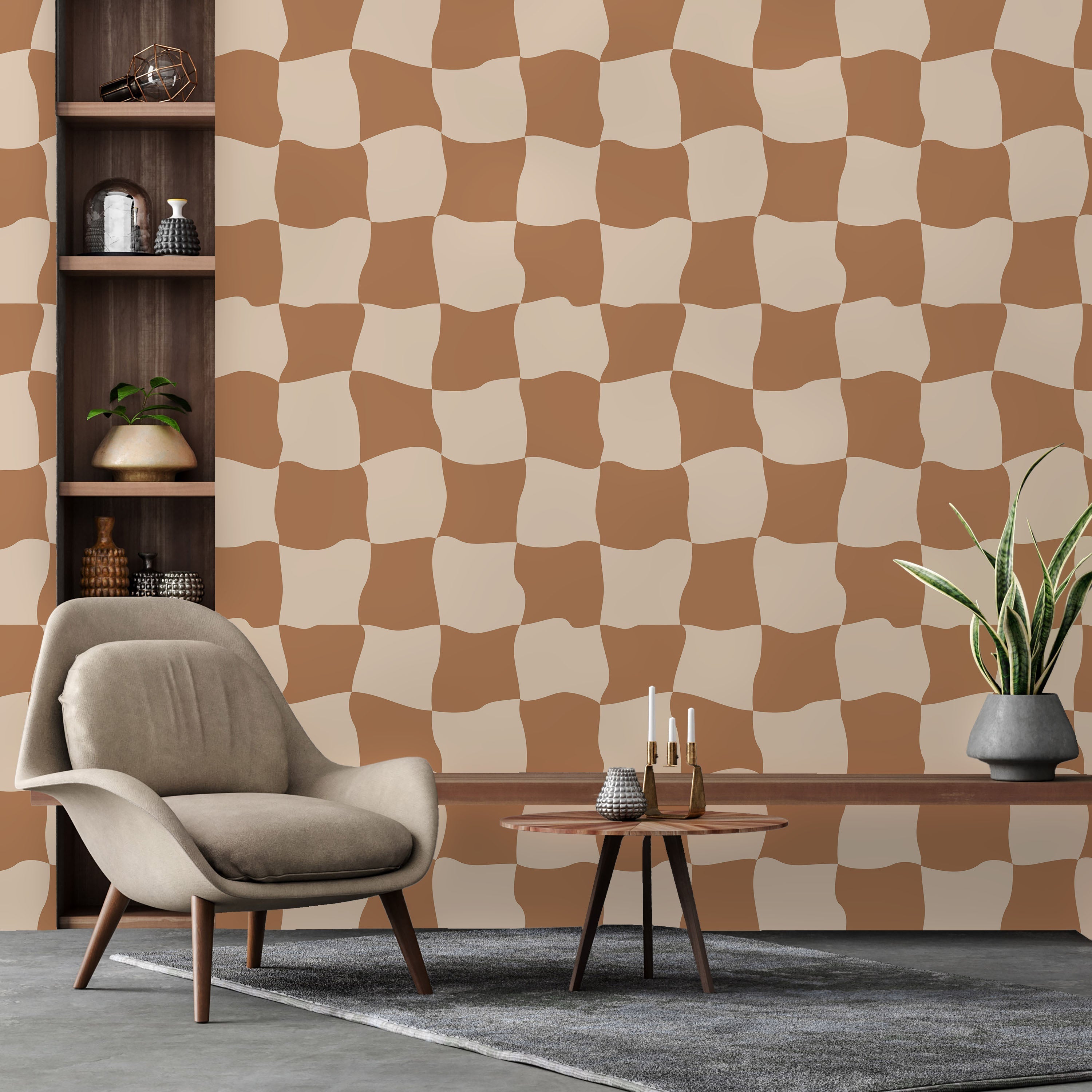 Wavy Squares Peel and Stick Wallpaper, Removable Wallpaper, Traditional Wallpaper - Orange | DeccoPrint