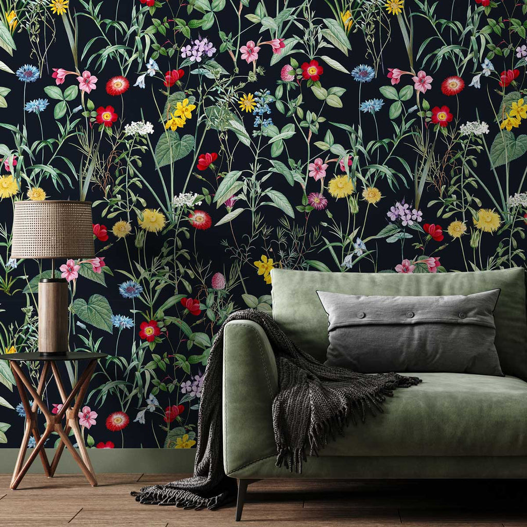 Spring Meadow Peel and Stick Wallpaper, Removable Wallpaper, Traditional Wallpaper - Black | DeccoPrint