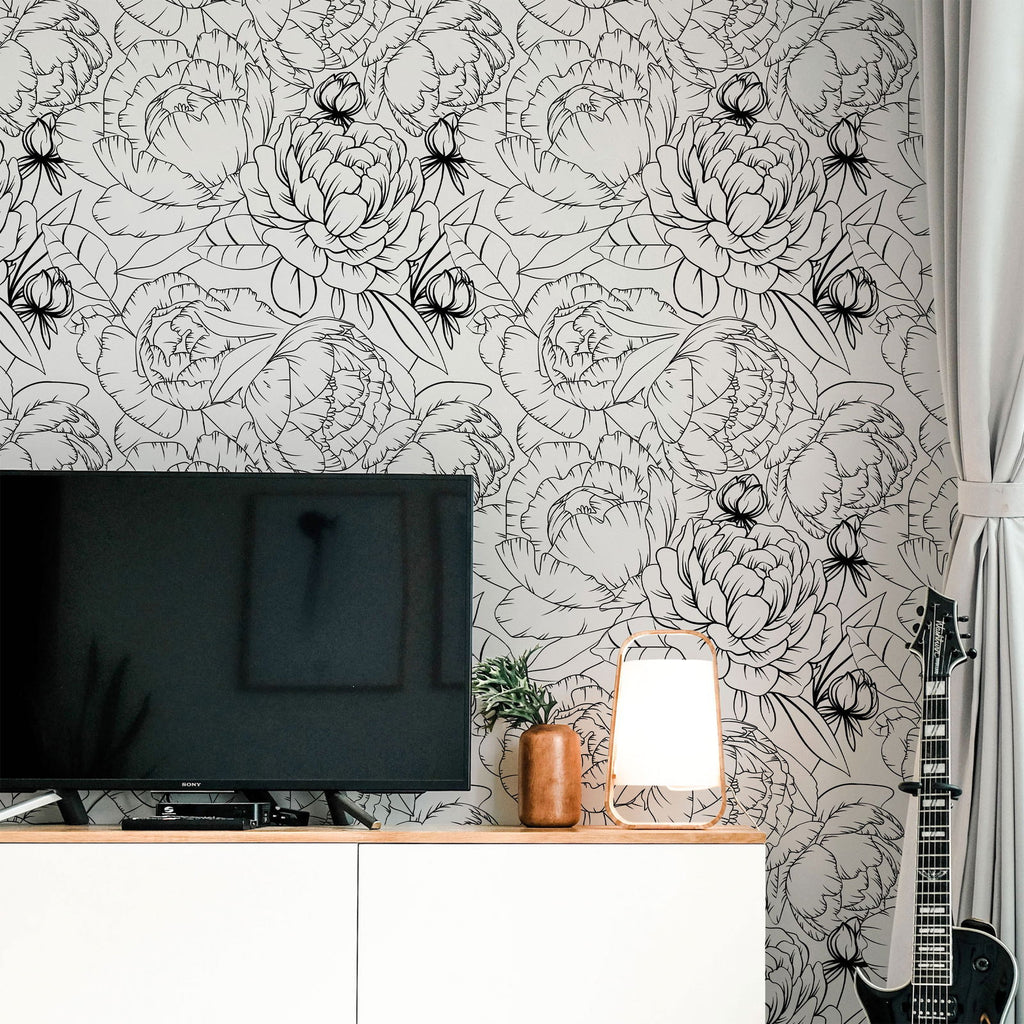 Ink Peony Wallpaper - DeccoPrint