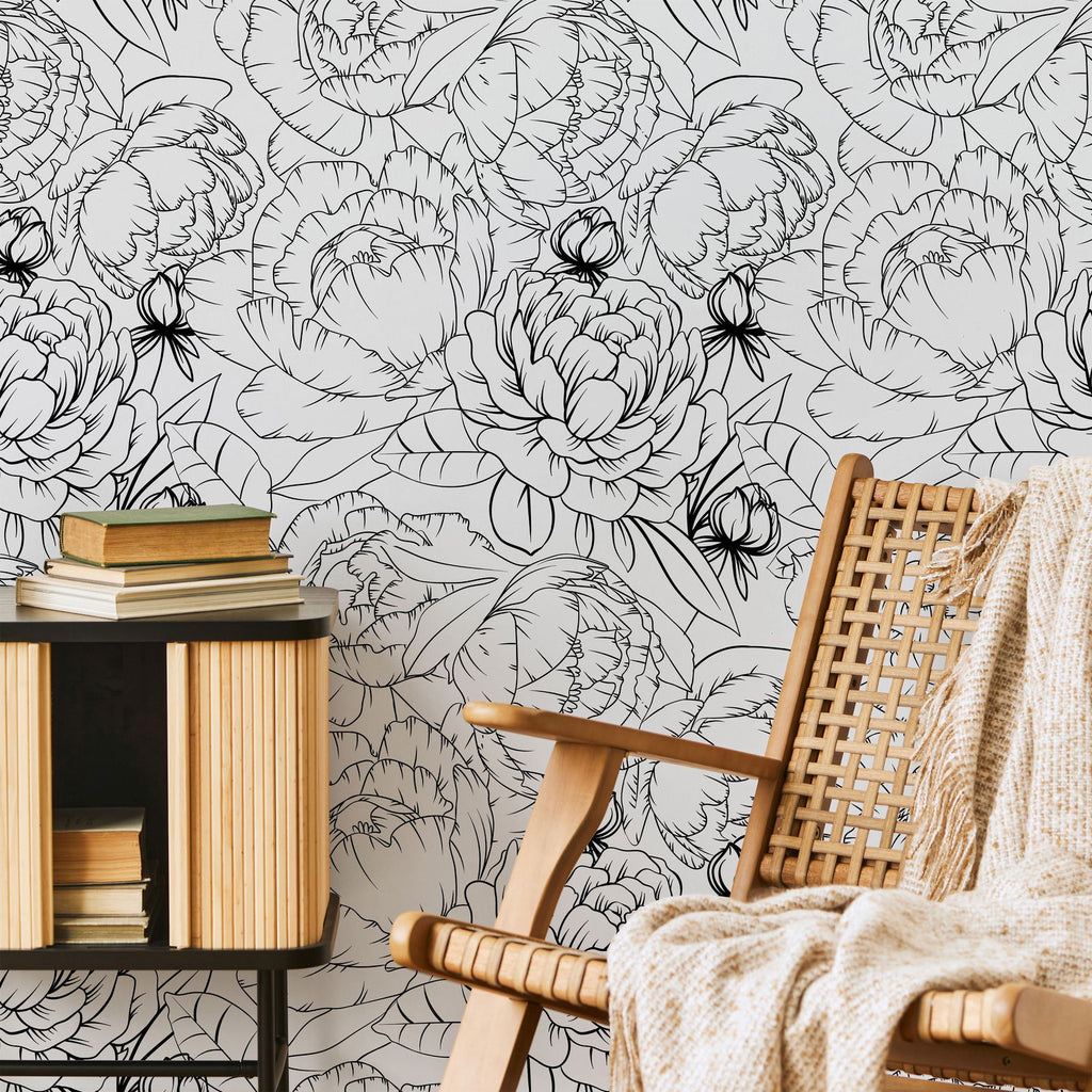 Ink Peony Wallpaper - DeccoPrint