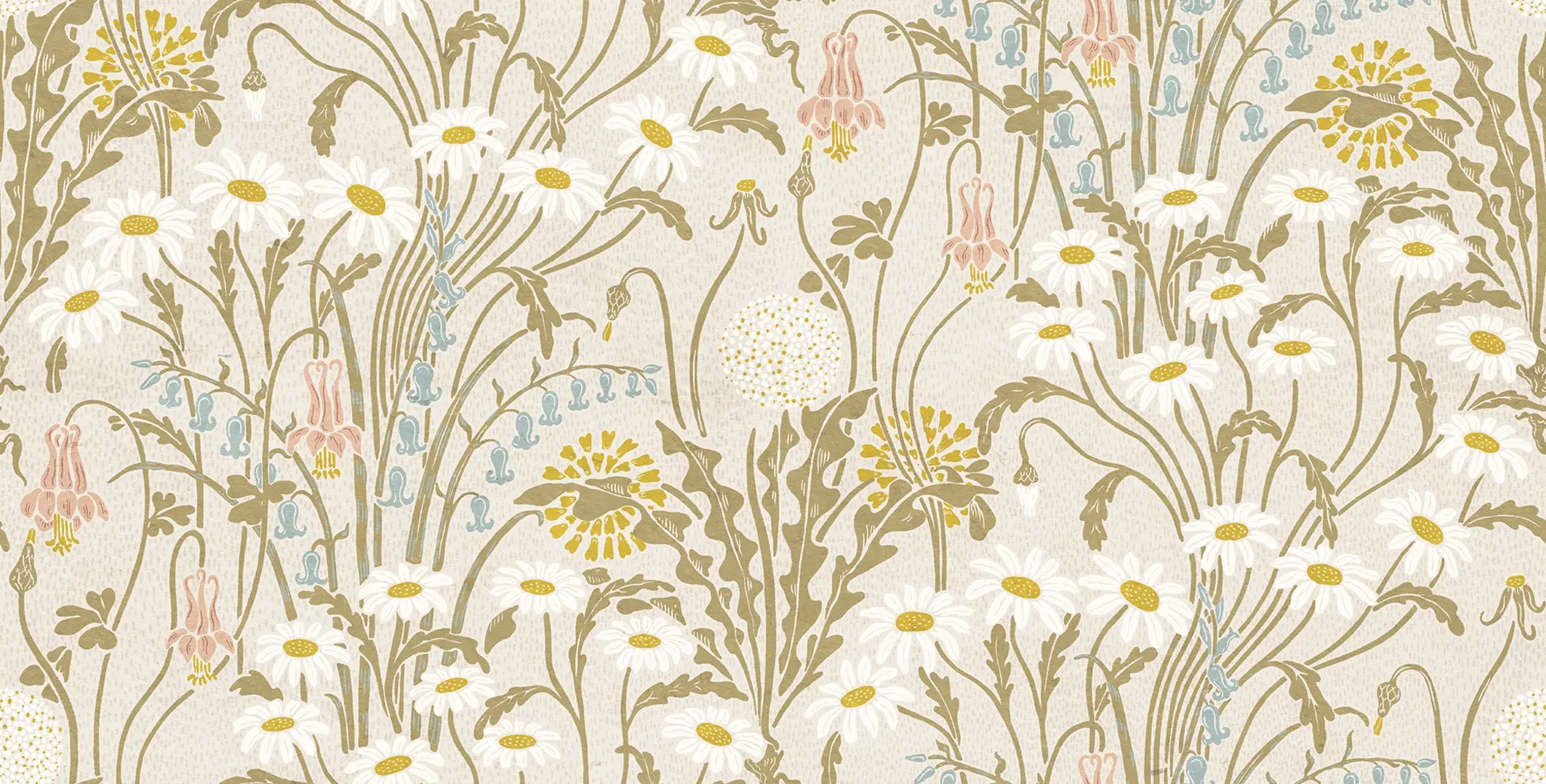 Floral pattern with daisies and other flowers on a beige background