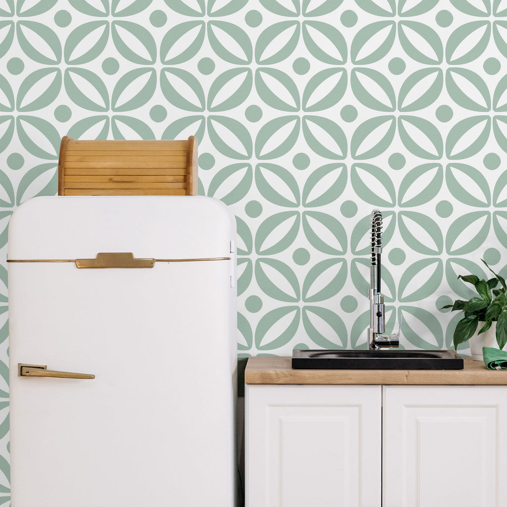 Grid Bloom Peel and Stick Wallpaper, Removable Wallpaper, Traditional Wallpaper - Blue | DeccoPrint