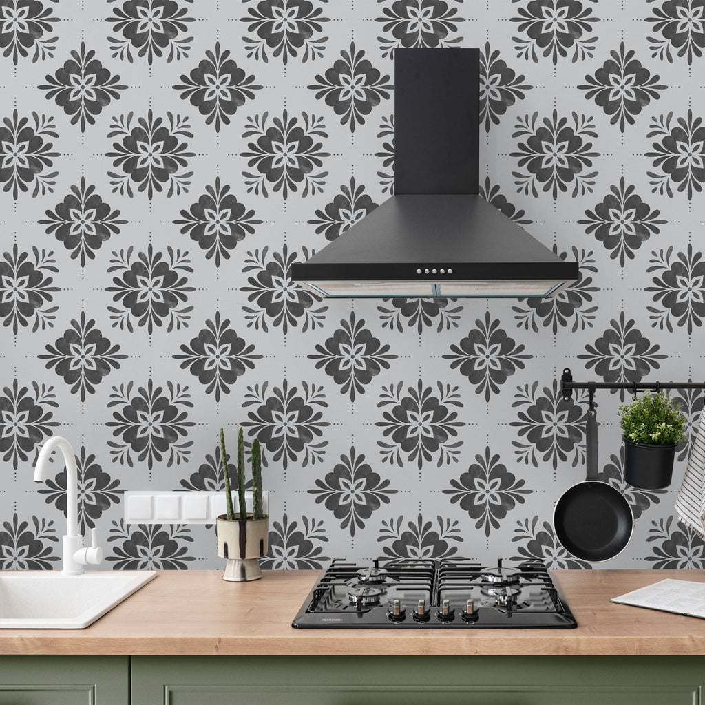 Aria Mandala Peel and Stick Wallpaper, Removable Wallpaper, Traditional Wallpaper - Gray | DeccoPrint