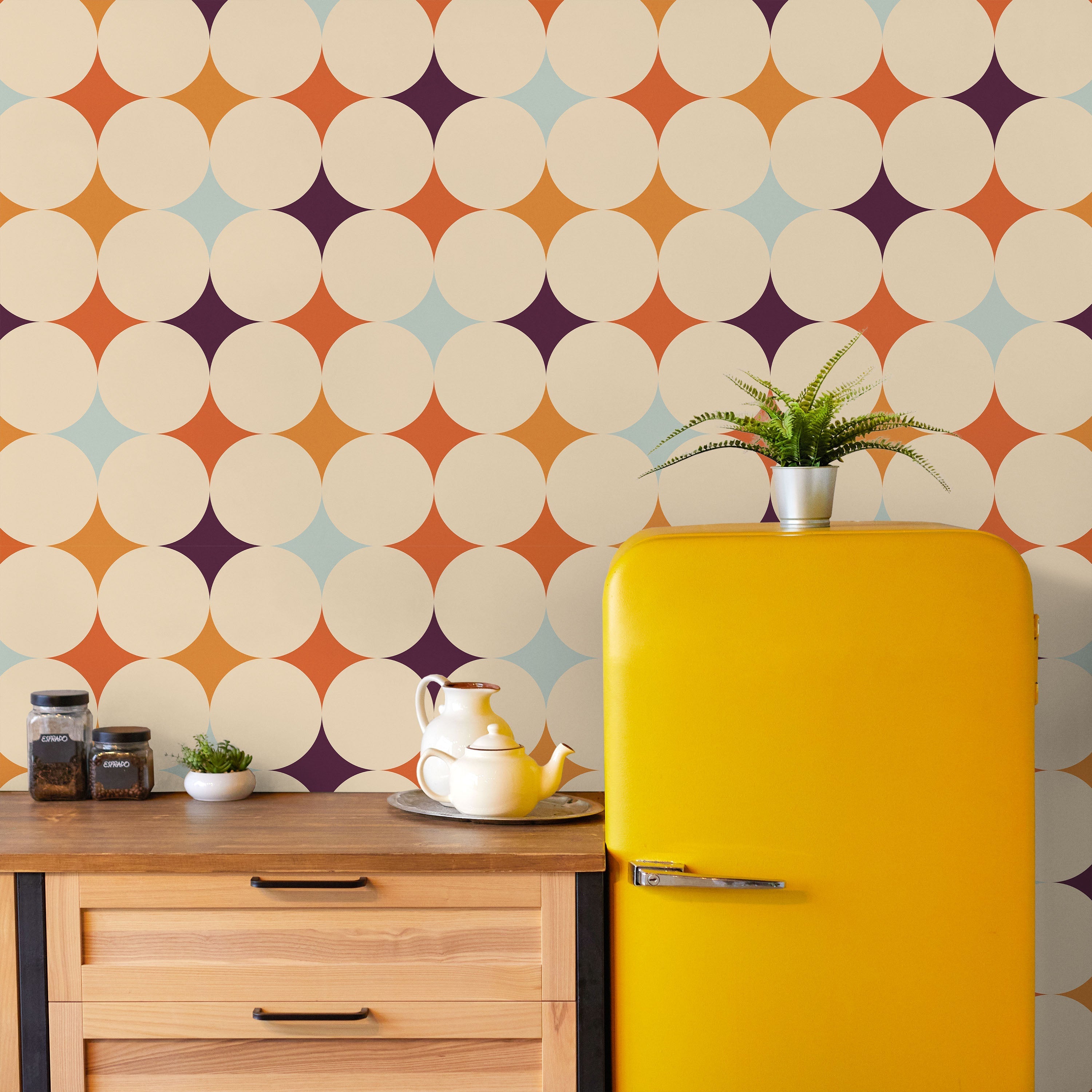 Abstract Bauhaus Peel and Stick Wallpaper, Removable Wallpaper, Traditional Wallpaper - Purple | DeccoPrint