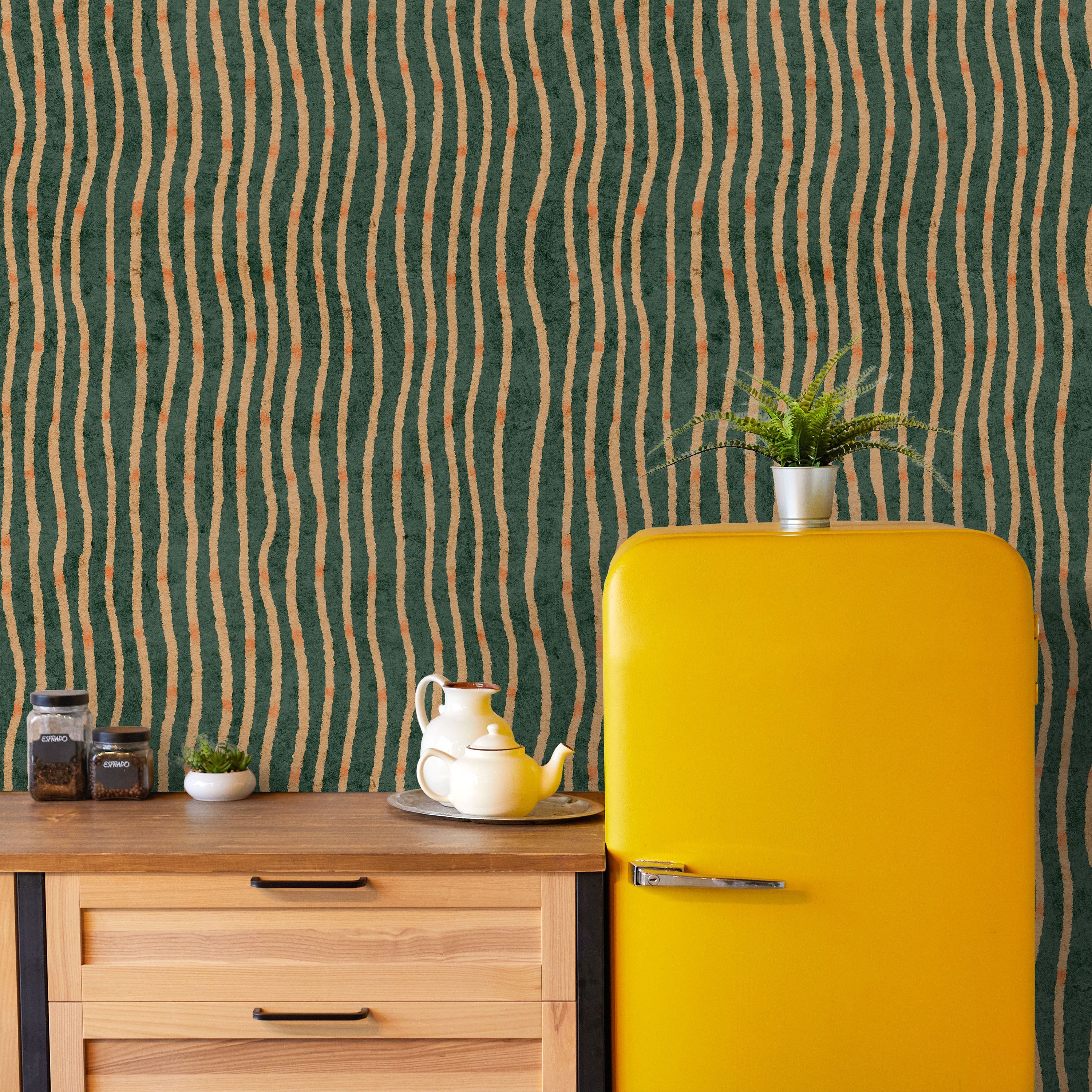 Furuya Korin x Edo Stream Peel and Stick Wallpaper, Removable Wallpaper, Traditional Wallpaper - Deep Green | DeccoPrint