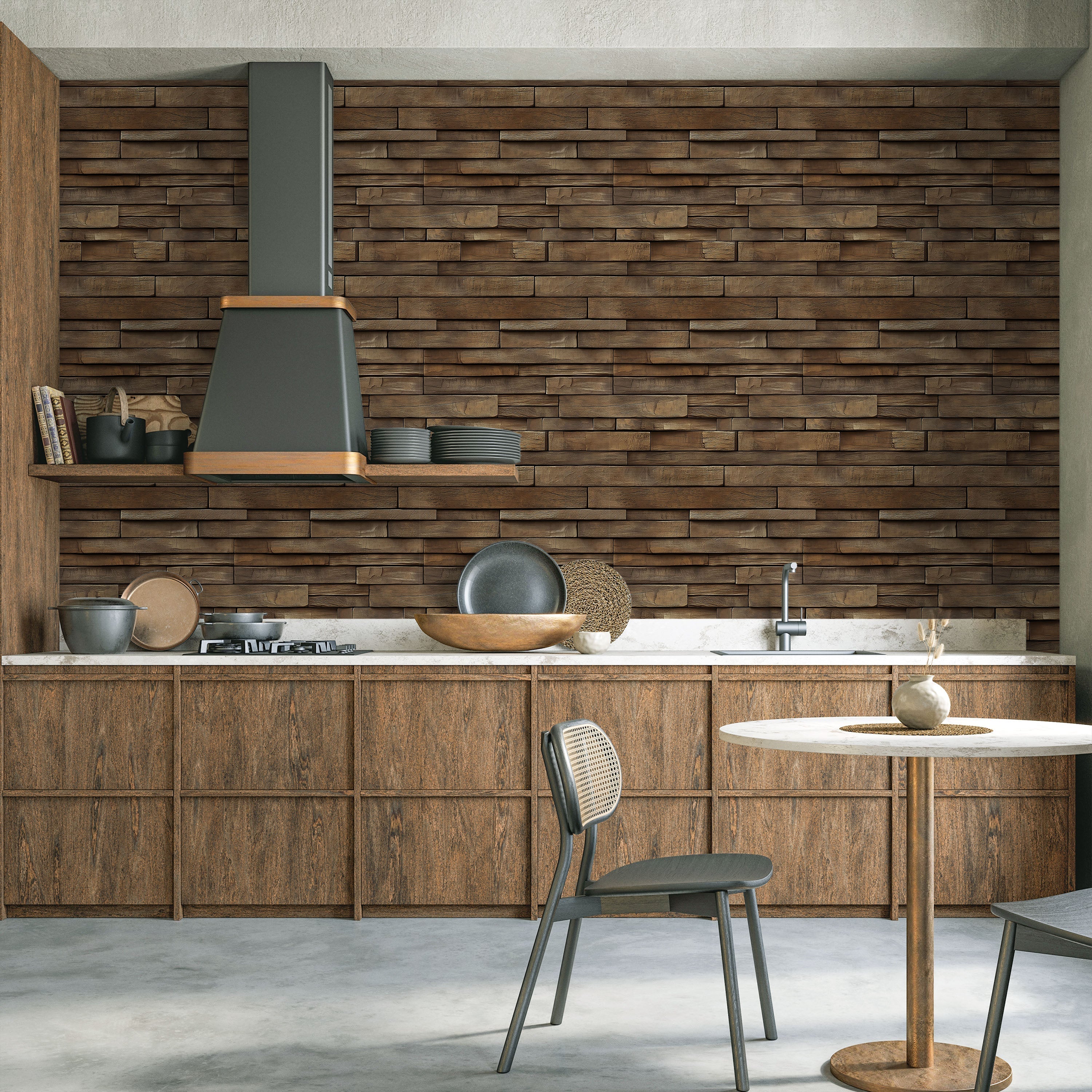 Rustic Boards Peel and Stick Wallpaper, Removable Wallpaper, Traditional Wallpaper - Dark Wood | DeccoPrint