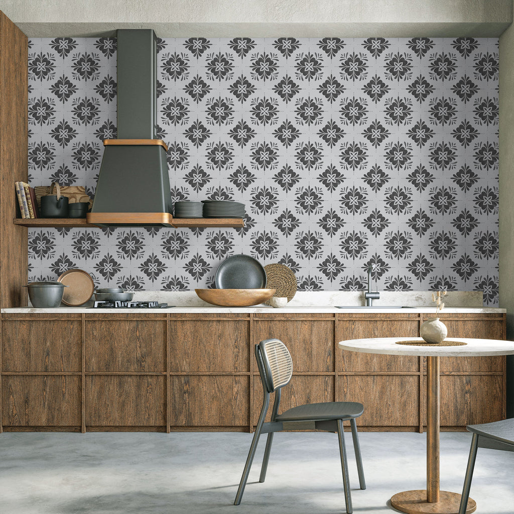 Aria Mandala Peel and Stick Wallpaper, Removable Wallpaper, Traditional Wallpaper - Gray | DeccoPrint