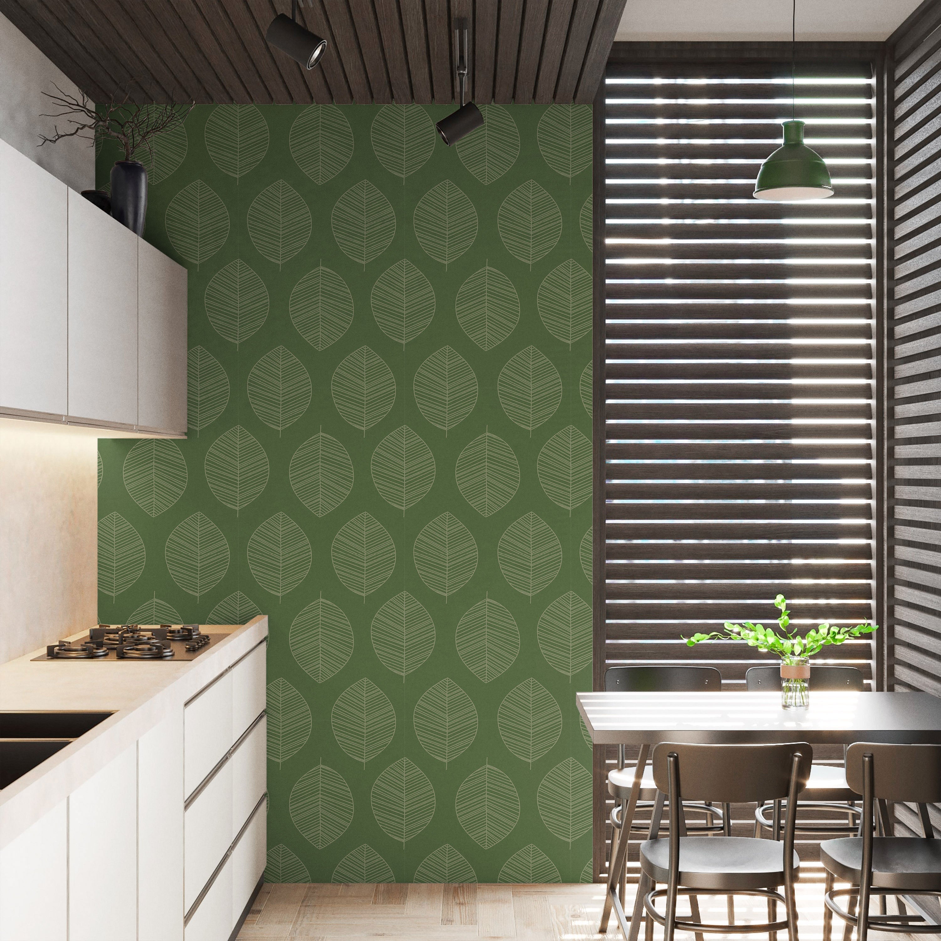 Leaf Texture Peel and Stick Wallpaper, Removable Wallpaper, Traditional Wallpaper - Green | DeccoPrint