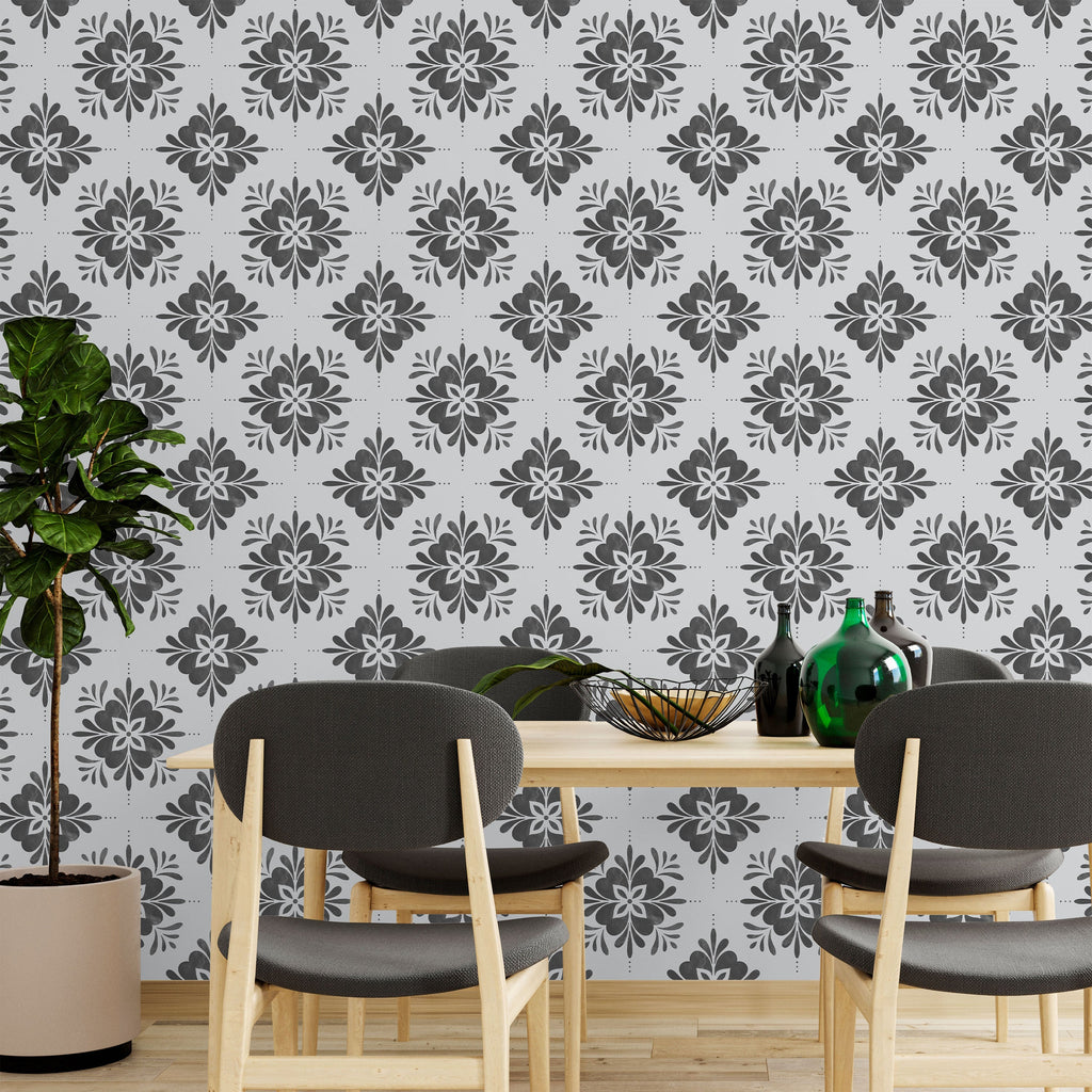 Aria Mandala Peel and Stick Wallpaper, Removable Wallpaper, Traditional Wallpaper - Gray | DeccoPrint