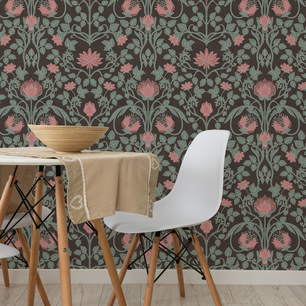 Art Nouveau Peel and Stick Wallpaper, Removable Wallpaper, Traditional Wallpaper - Dark Pink | DeccoPrint
