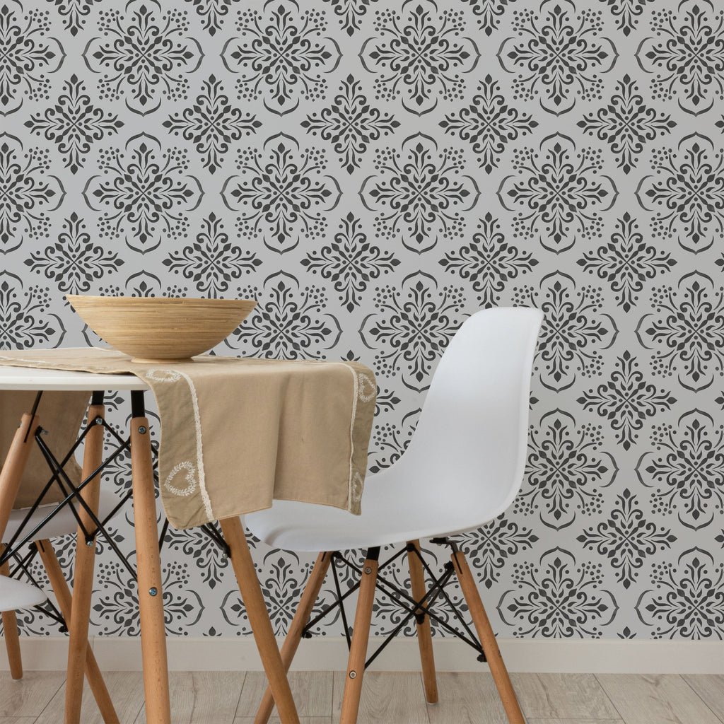 Aurora Mandala Peel and Stick Wallpaper, Removable Wallpaper, Traditional Wallpaper - Gray | DeccoPrint