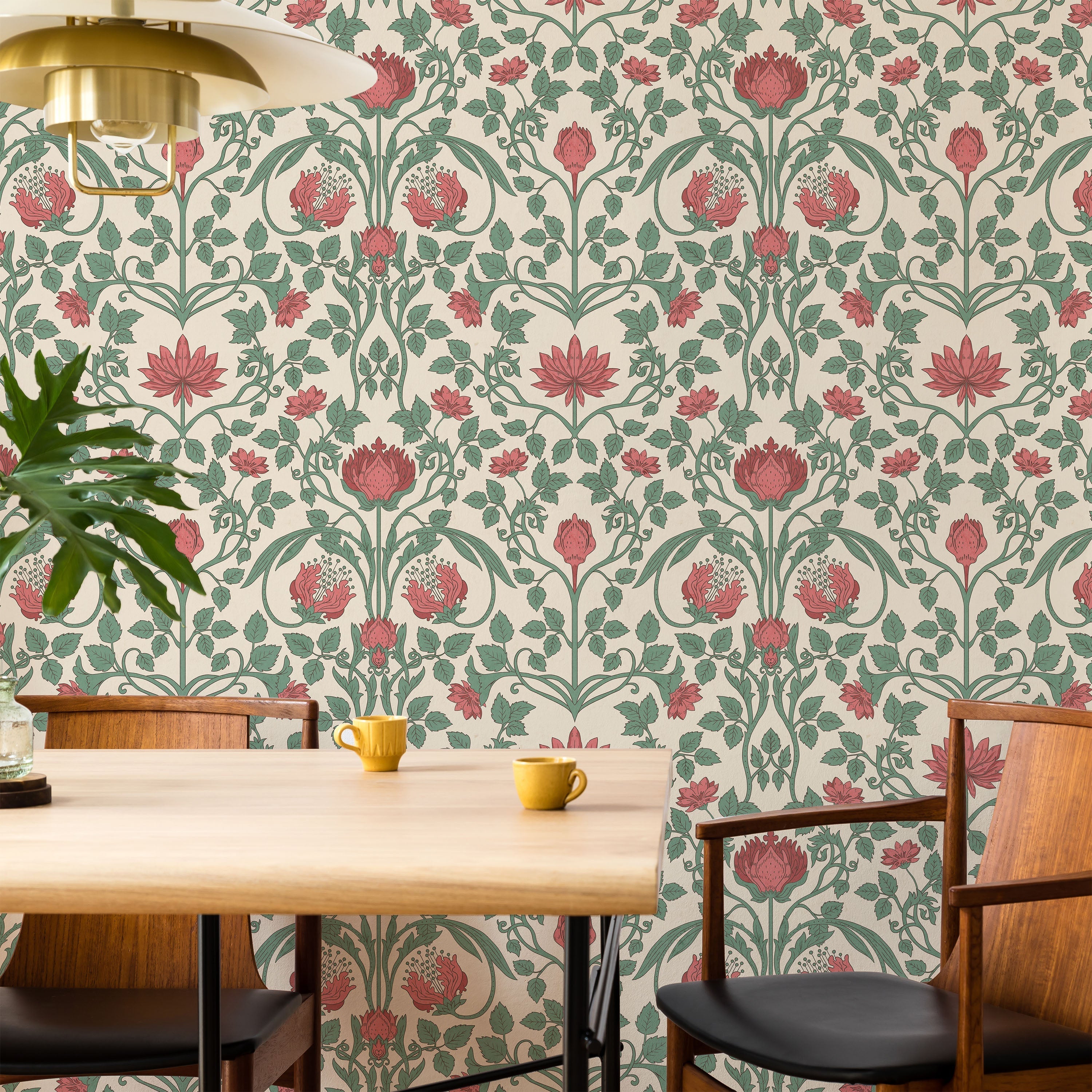 Art Nouveau Peel and Stick Wallpaper, Removable Wallpaper, Traditional Wallpaper - Warm Pink | DeccoPrint